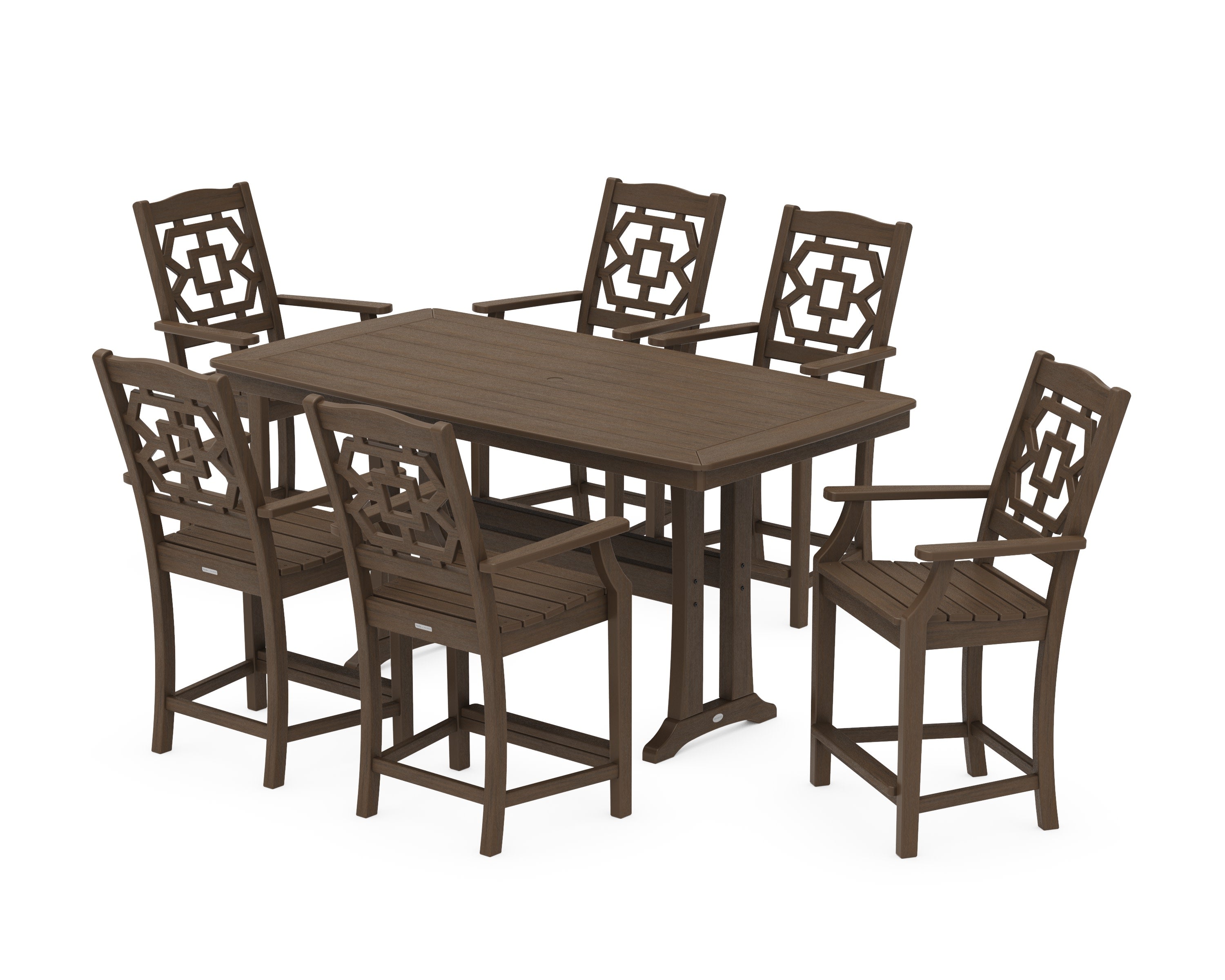 Chinoiserie Arm Chair 7-Piece Counter Set with Trestle Legs in Kona