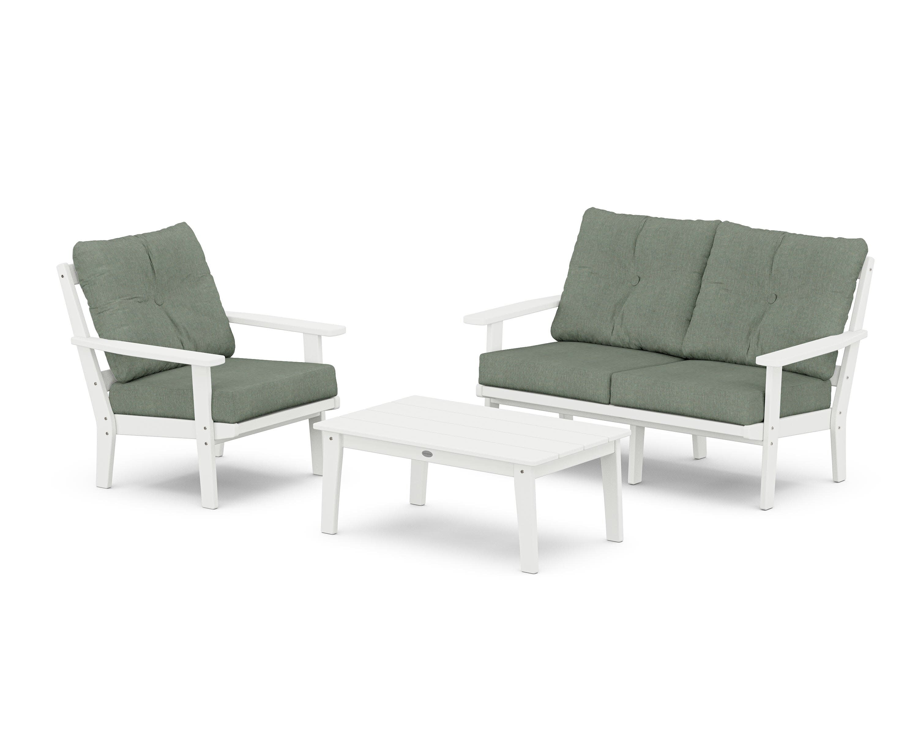 Prairie 3-Piece Deep Seating Set with Loveseat in White / Cast Sage