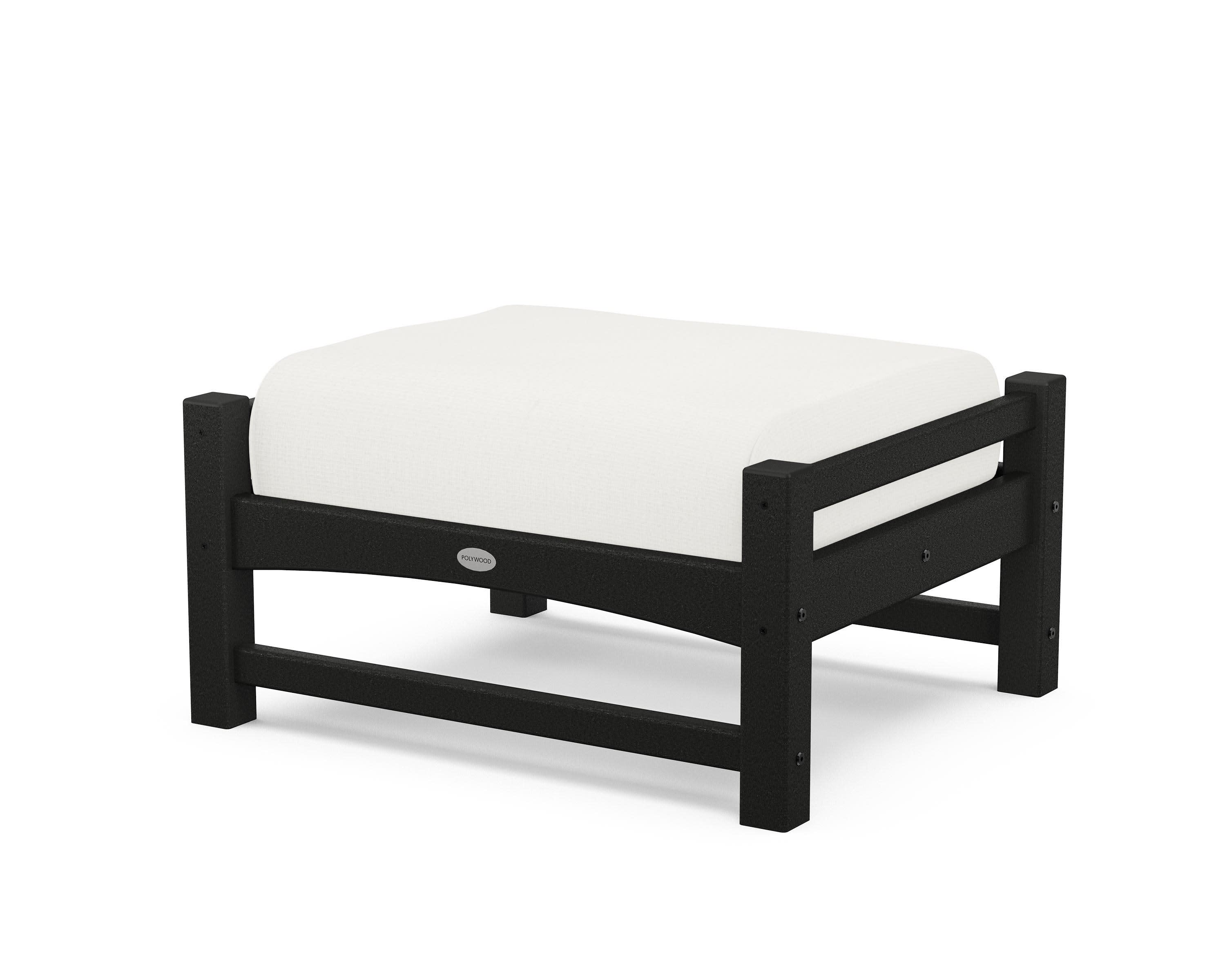 Club Ottoman in Black / Natural Linen