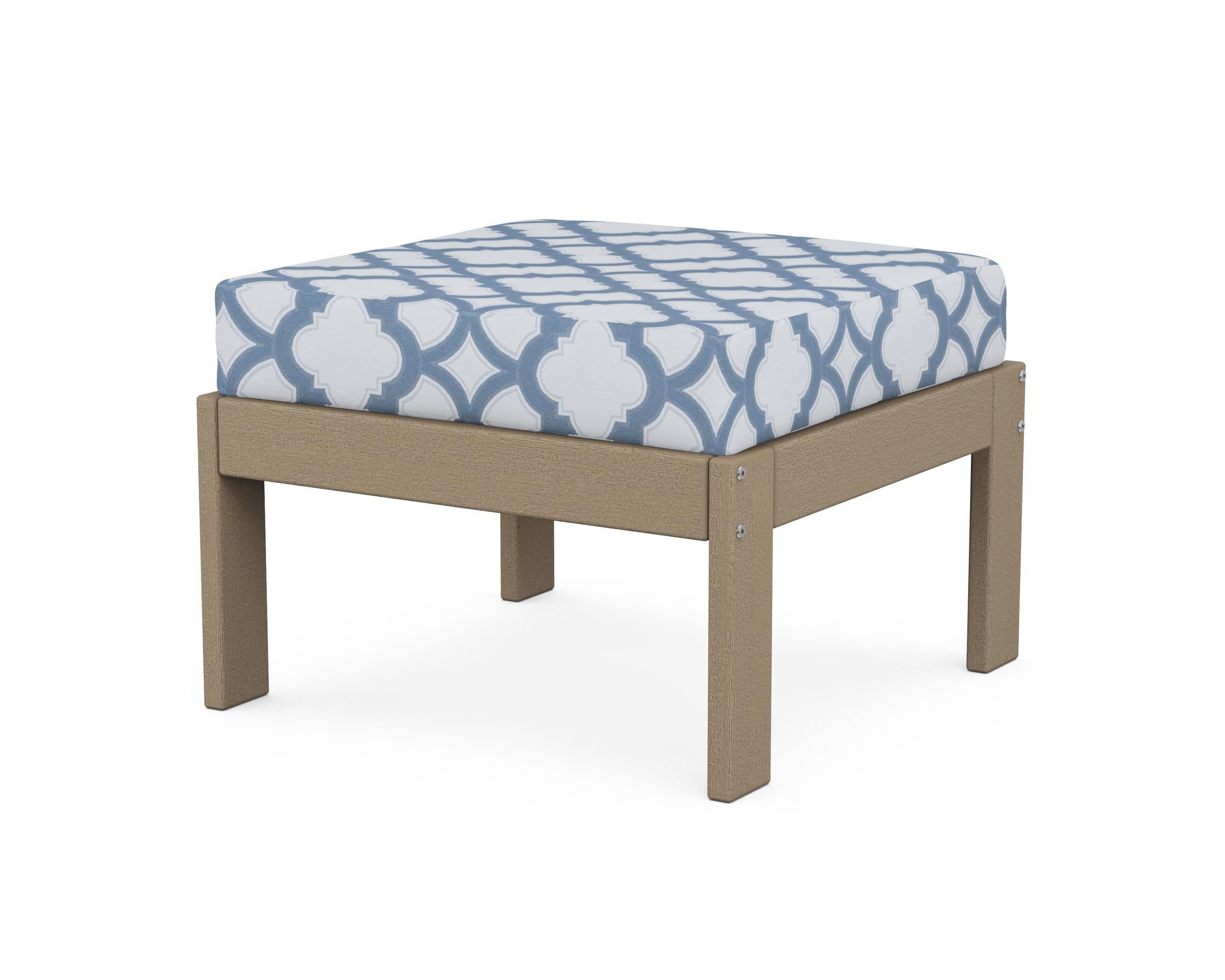 Vineyard Modular Ottoman in Vintage Sahara / Trellis Sky Blue