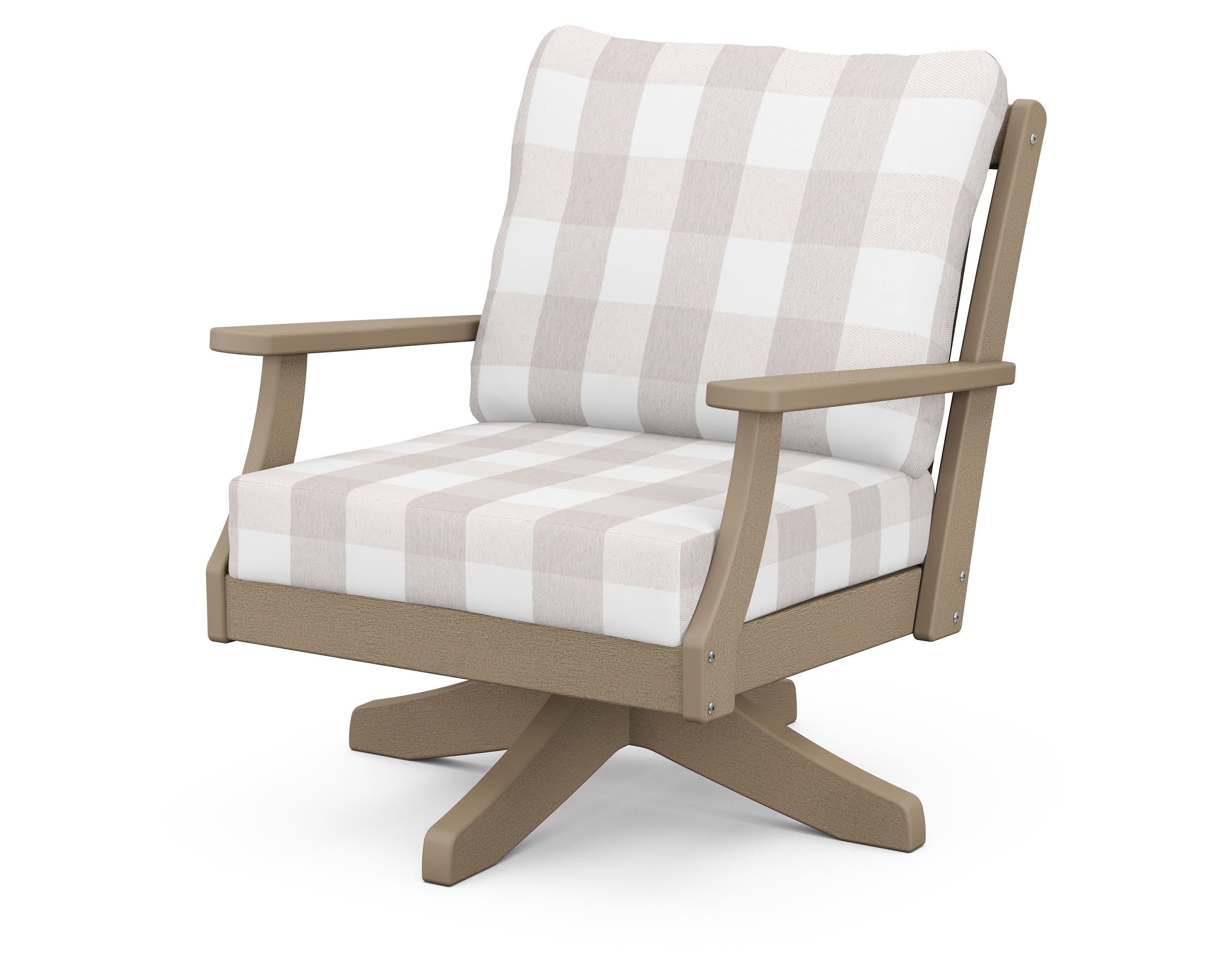 Braxton Deep Seating Swivel Chair in Vintage Sahara / Buffalo Plaid Dune Burlap