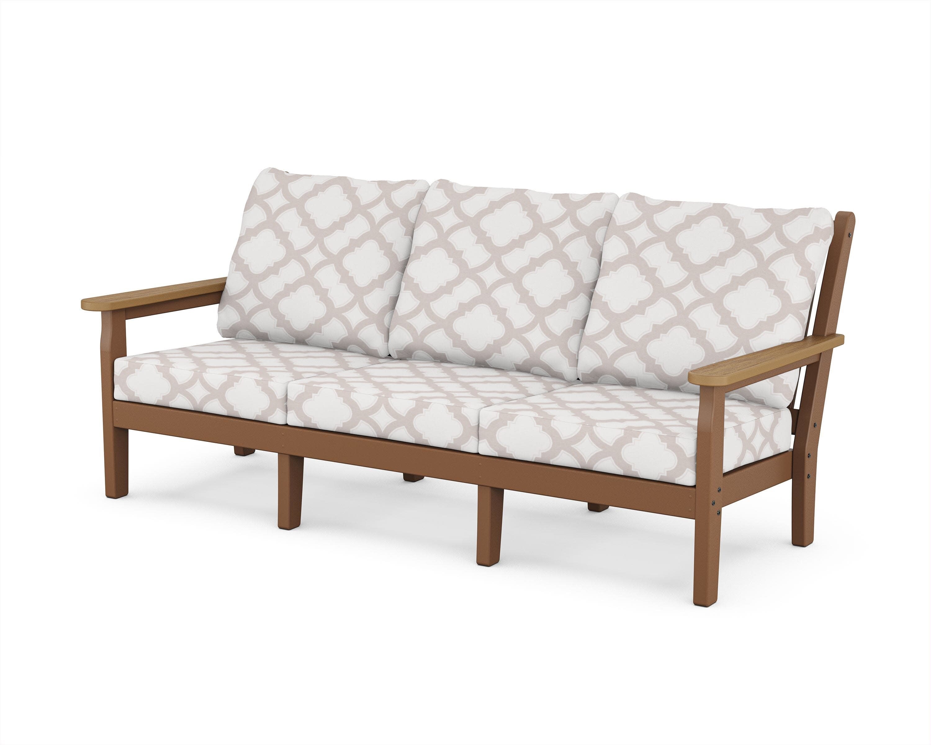 Chippendale Deep Seating Sofa in Teak / Natural / Trellis Dune Burlap