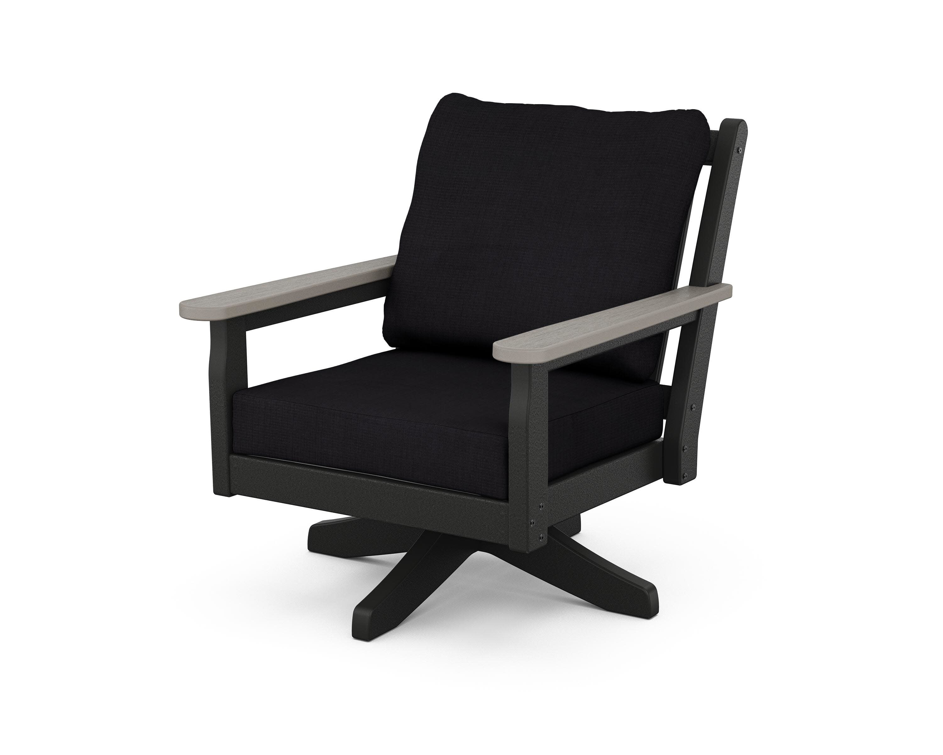 Chippendale Deep Seating Swivel Chair in Black / Driftwood / Midnight Linen