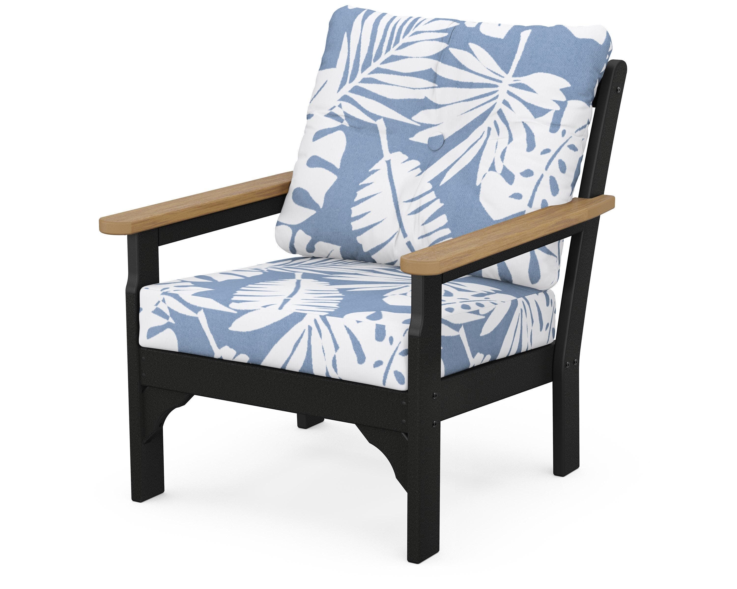 Vineyard Deep Seating Chair in Black / Natural / Leaf Sky Blue