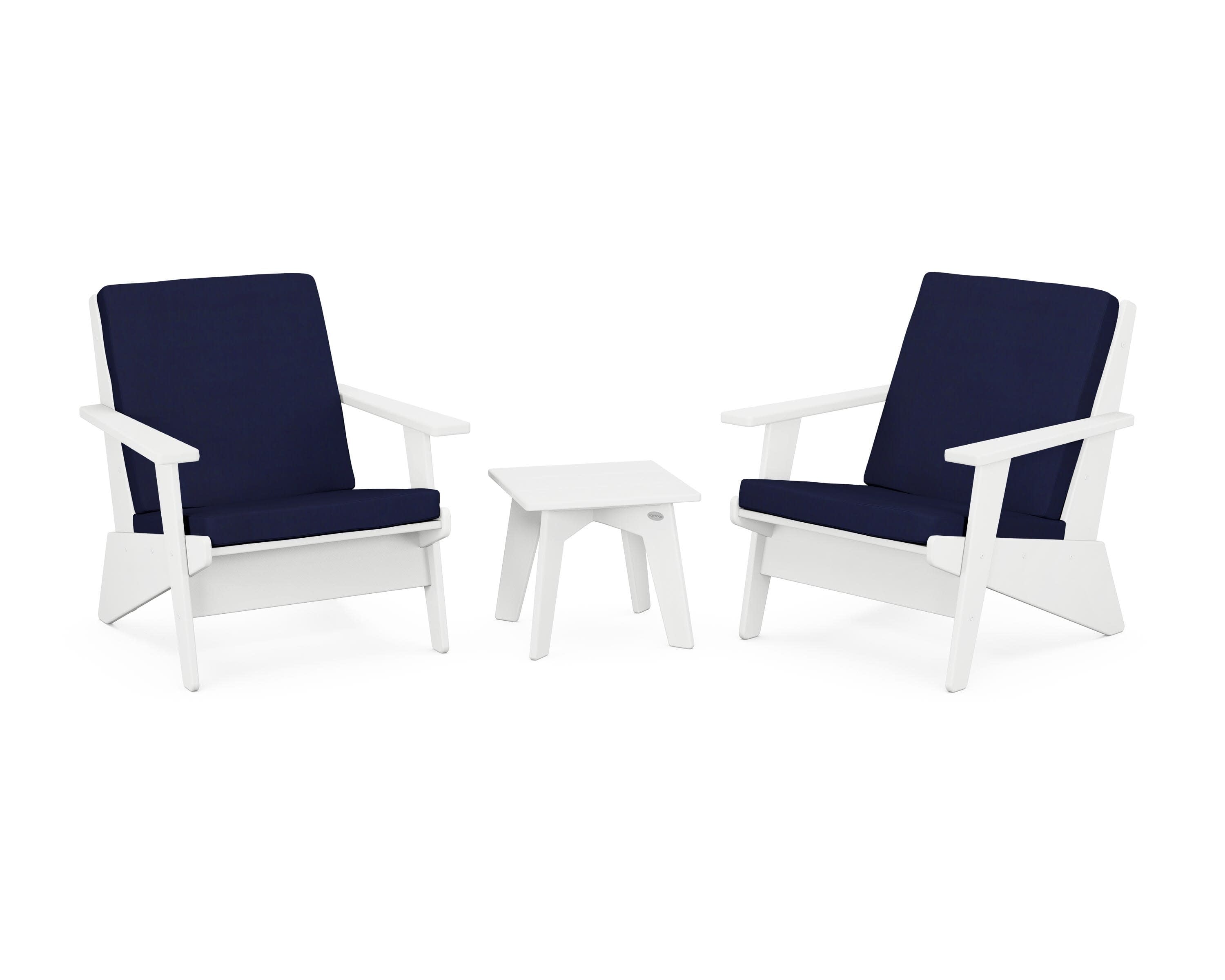Riviera Modern Lounge 3-Piece Set in White / Navy