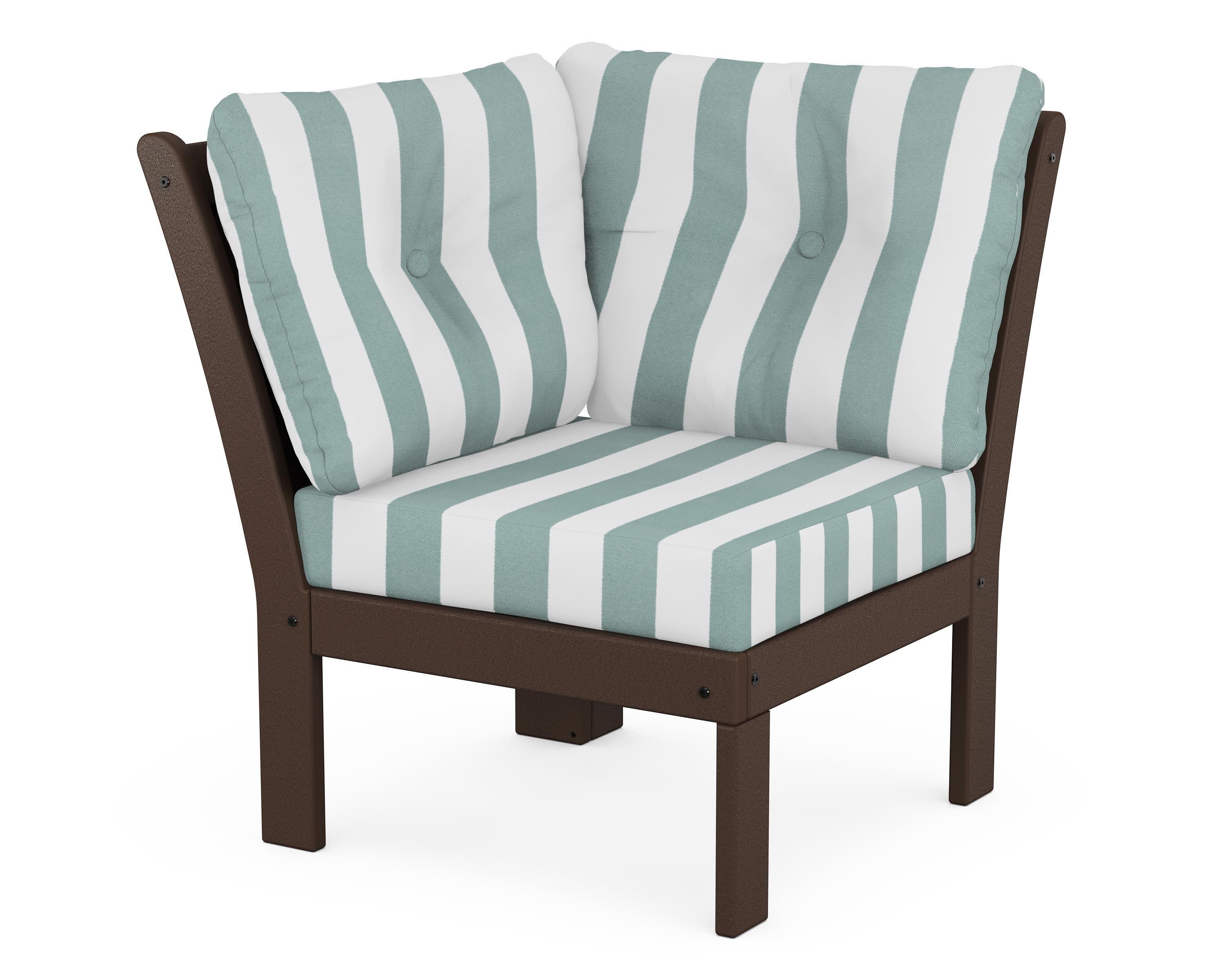 Vineyard Modular Corner Chair in Mahogany / Cabana Stripe Glacier Spa