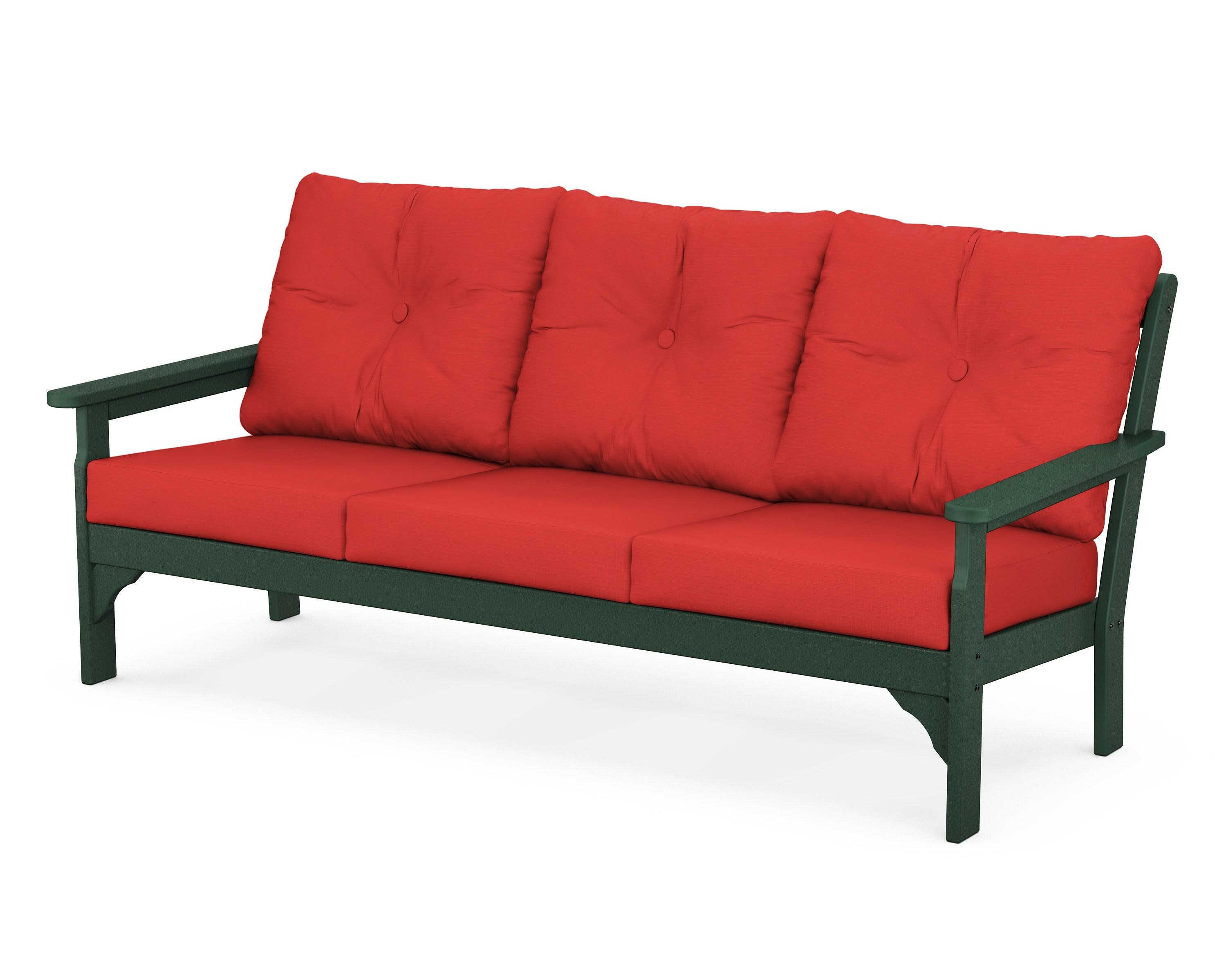 Vineyard Deep Seating Sofa in Green / Crimson Linen