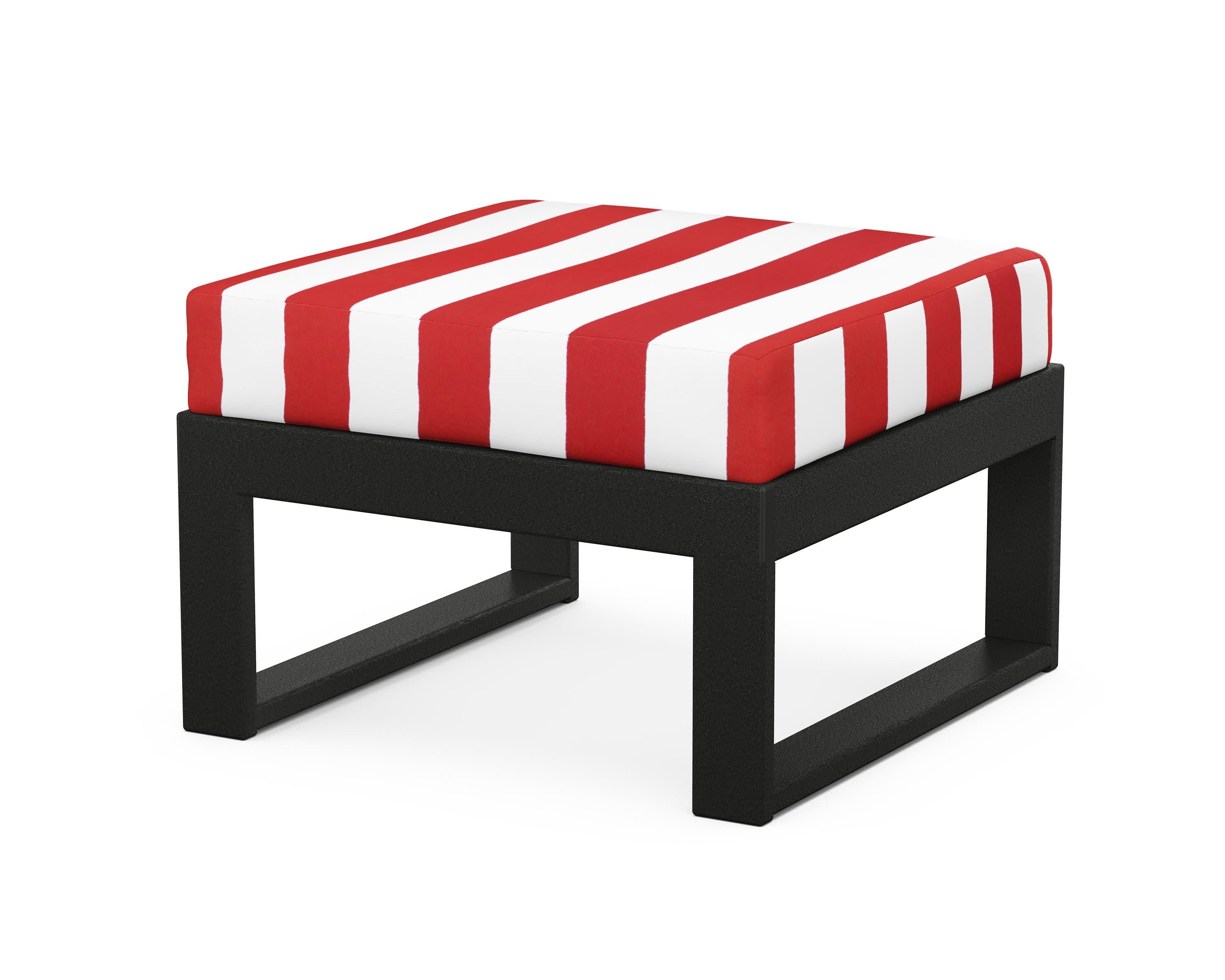 Modular Ottoman - Modern in Black / Cabana Stripe Crimson