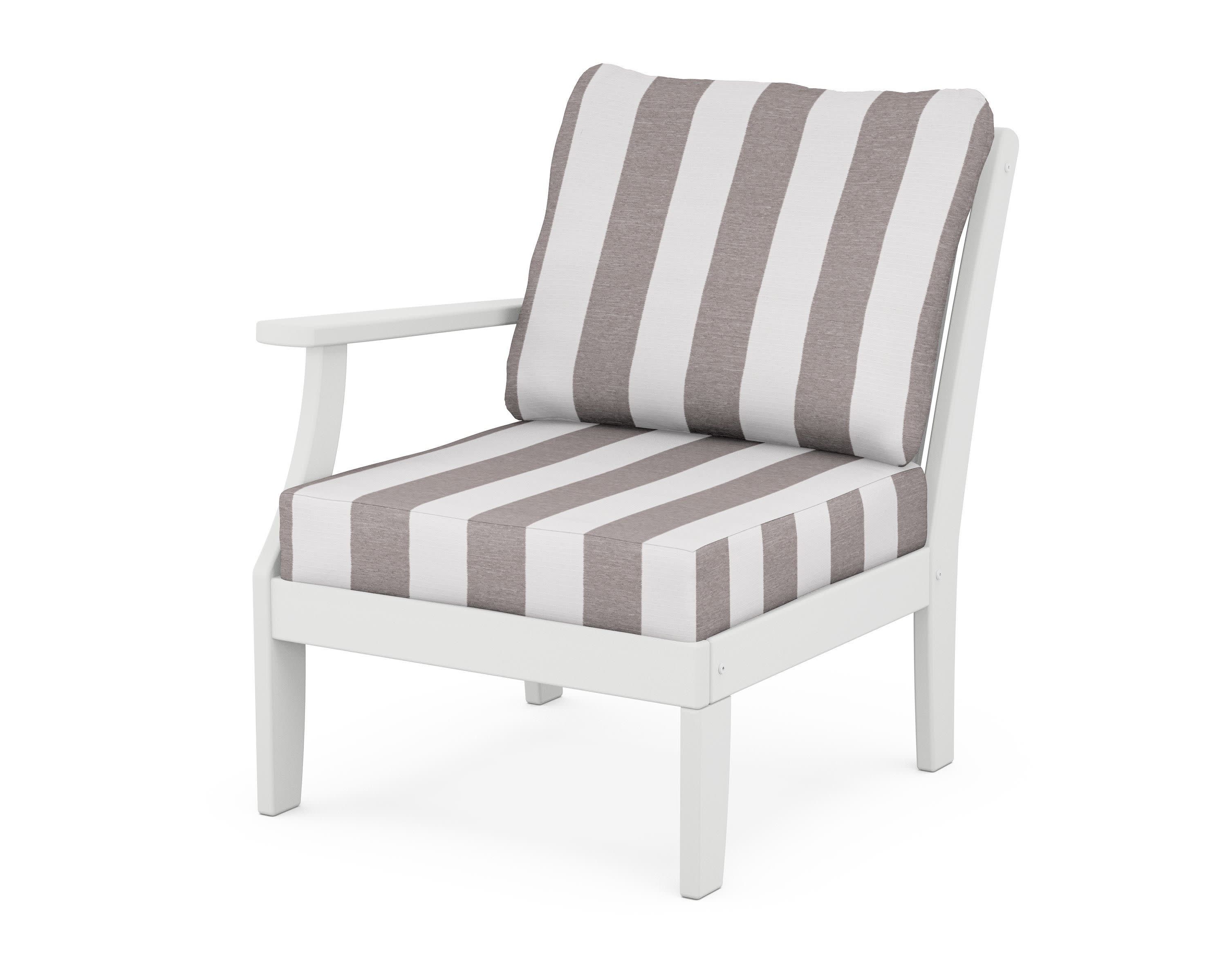 Braxton Modular Left Arm Chair in White / Cabana Stripe Grey Mist