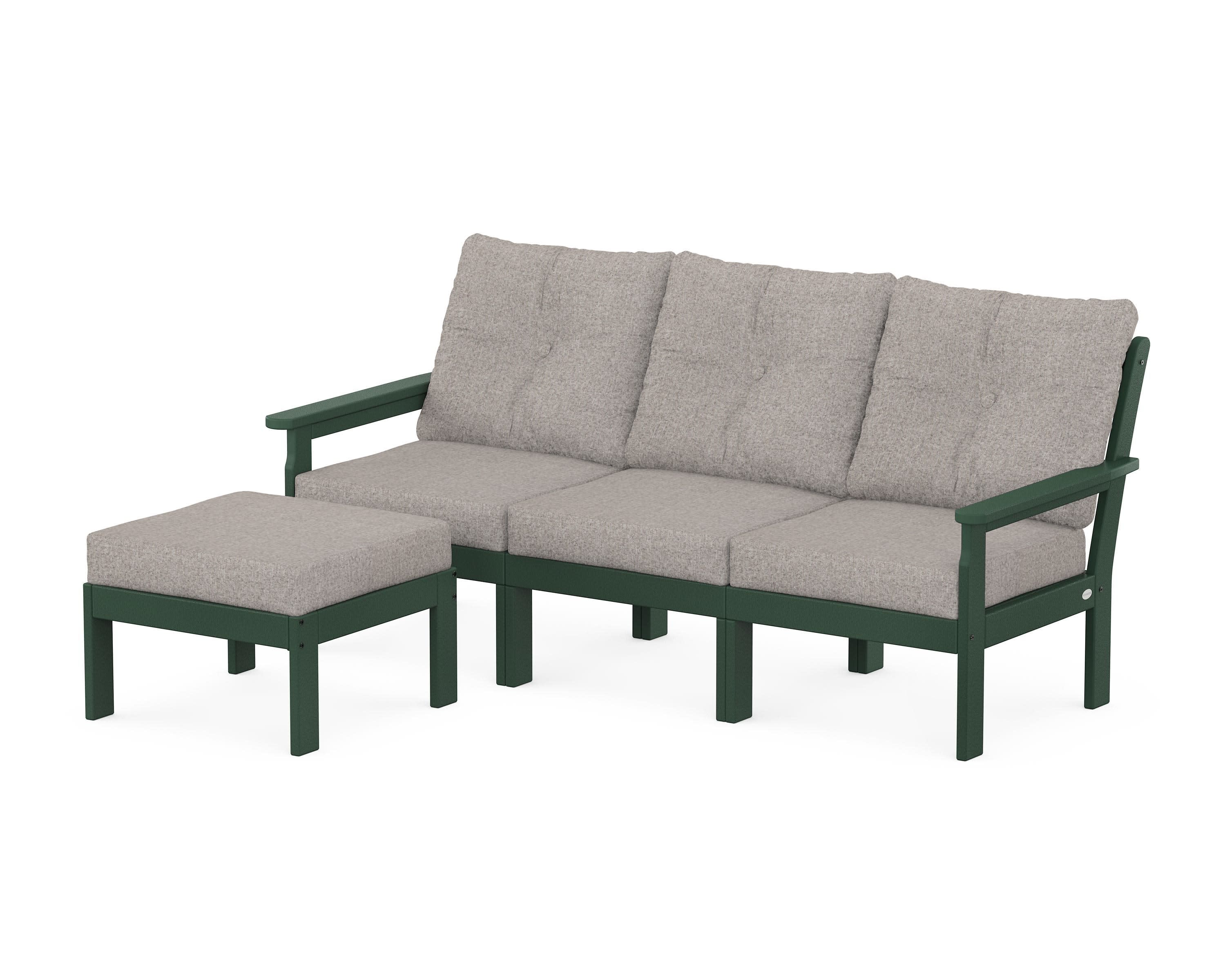Vineyard 4-Piece Sectional with Ottoman in Green / Weathered Tweed