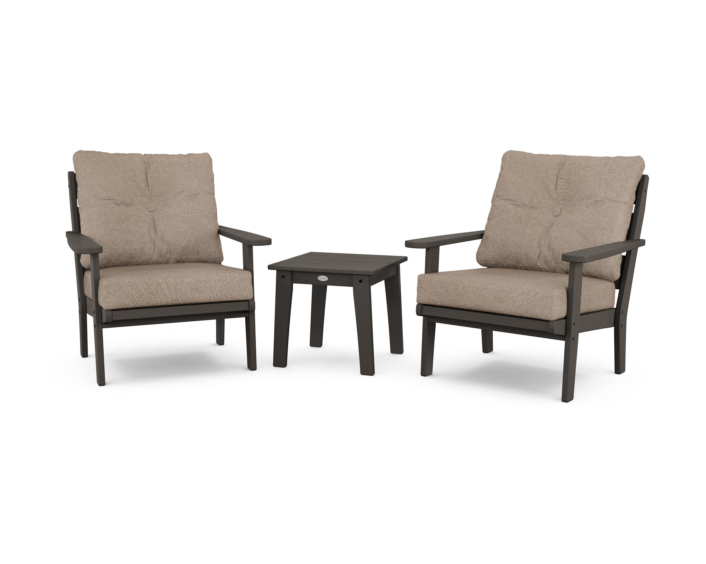 Lakeside 3-Piece Deep Seating Chair Set in Vintage Coffee / Spiced Burlap