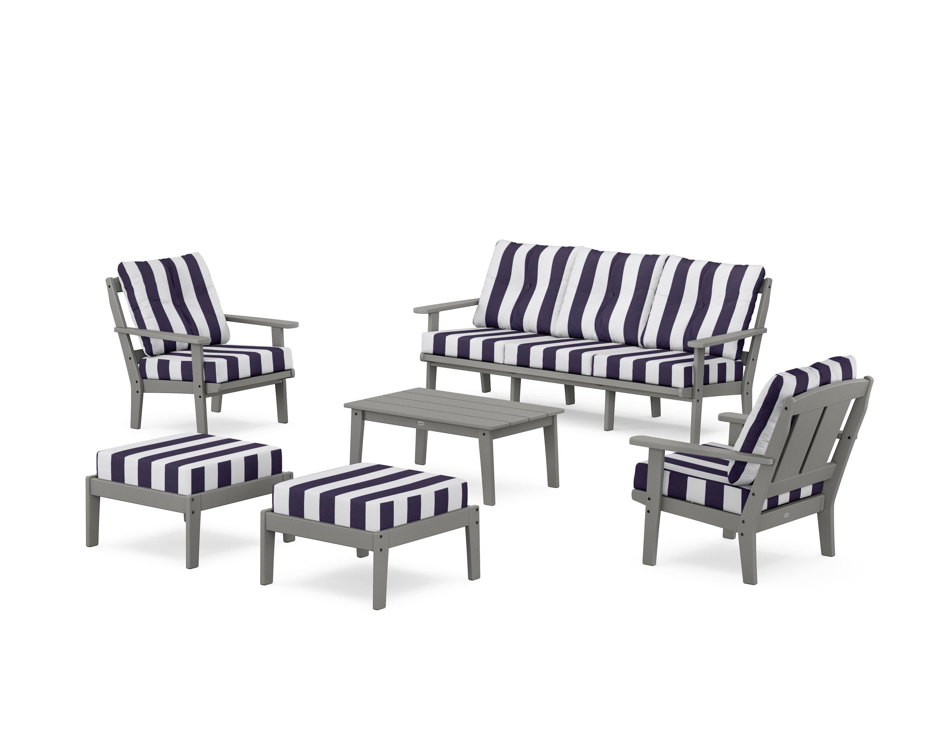 Mission 6-Piece Lounge Sofa Set in Slate Grey / Cabana Stripe Navy