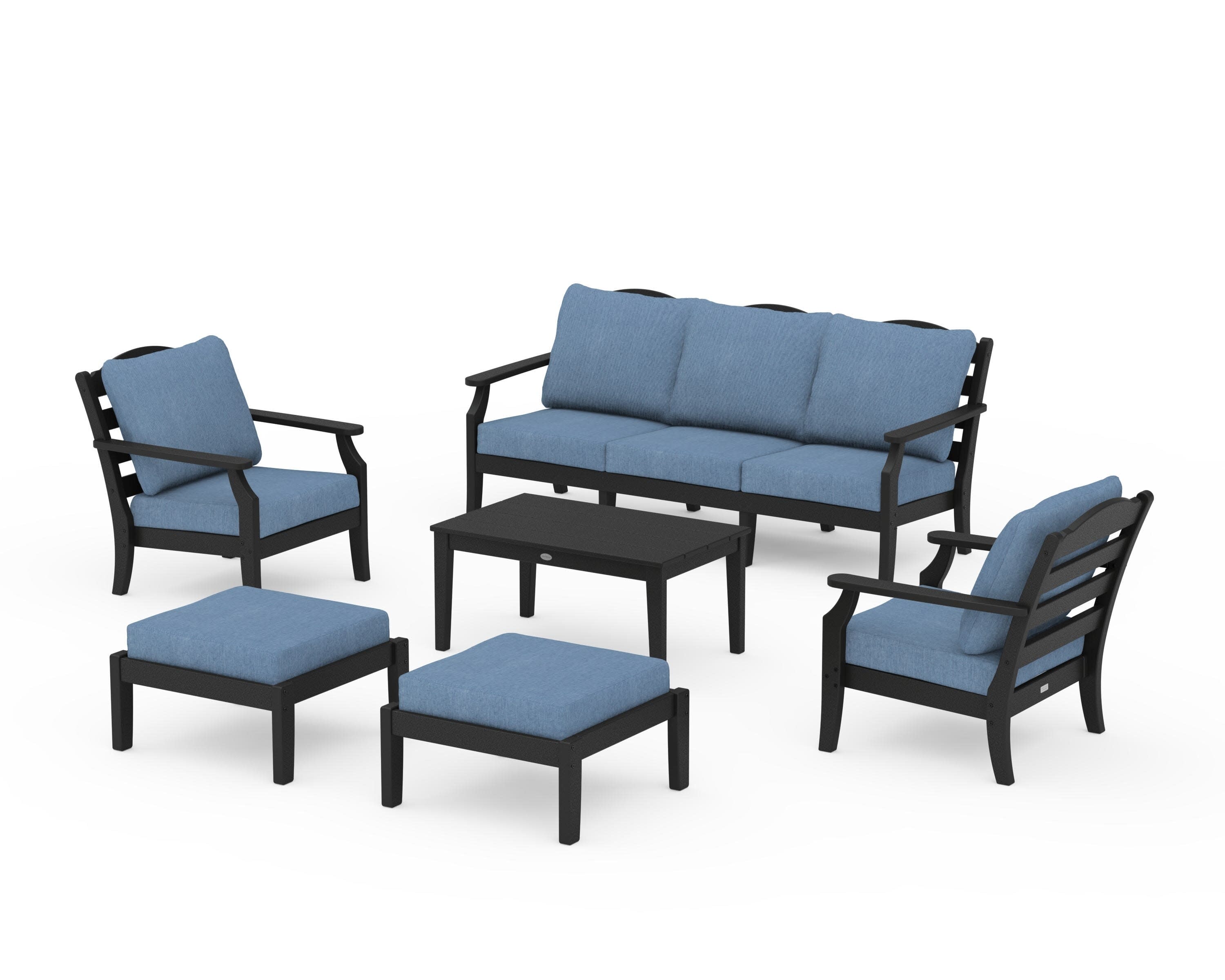 Savannah 6-Piece Lounge Sofa Set in Black / Sky Blue