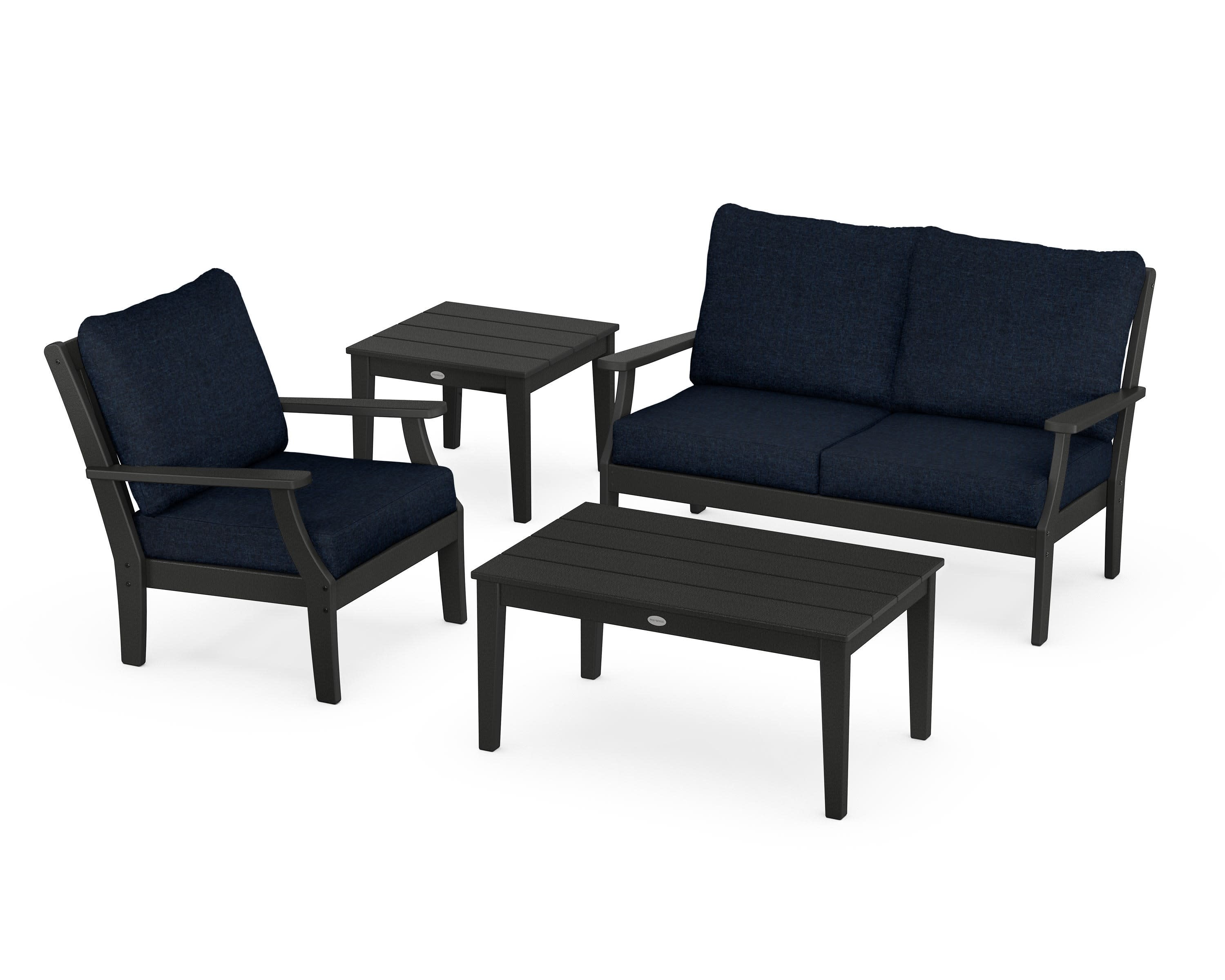 Braxton 4-Piece Deep Seating Set in Black / Marine Indigo