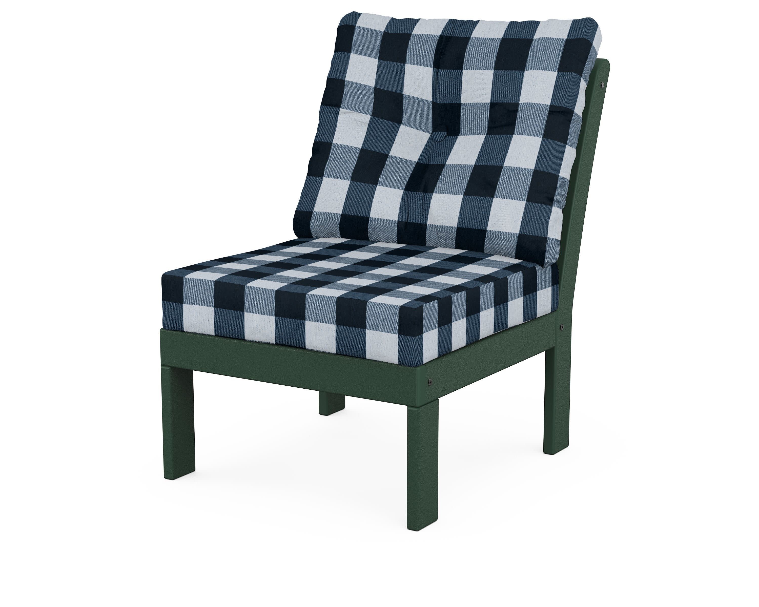 Vineyard Modular Armless Chair in Green / Buffalo Plaid Marine Indigo