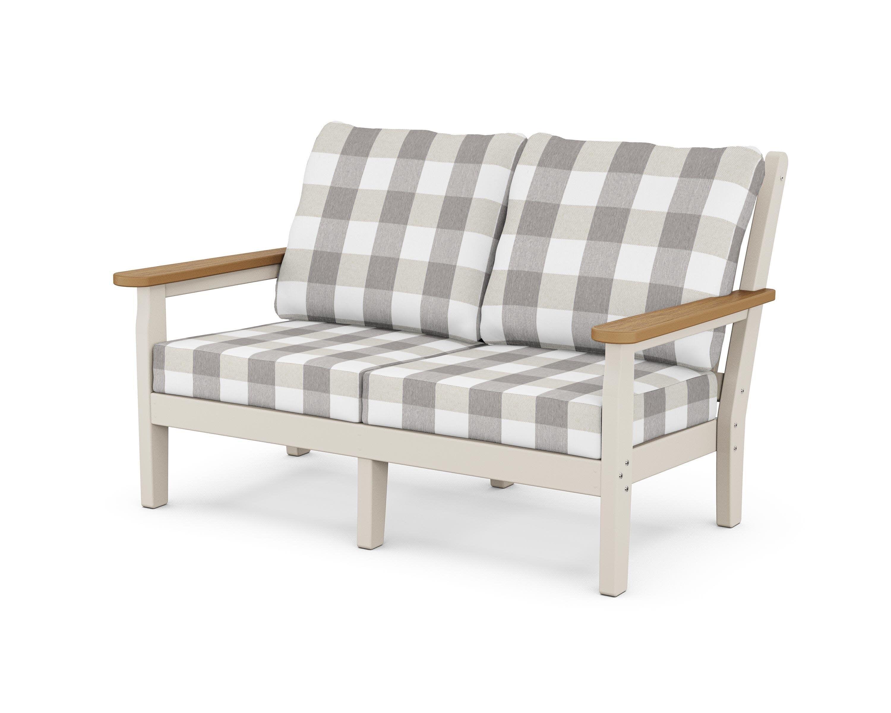 Chippendale Deep Seating Loveseat in Sand / Natural / Buffalo Plaid Grey Mist