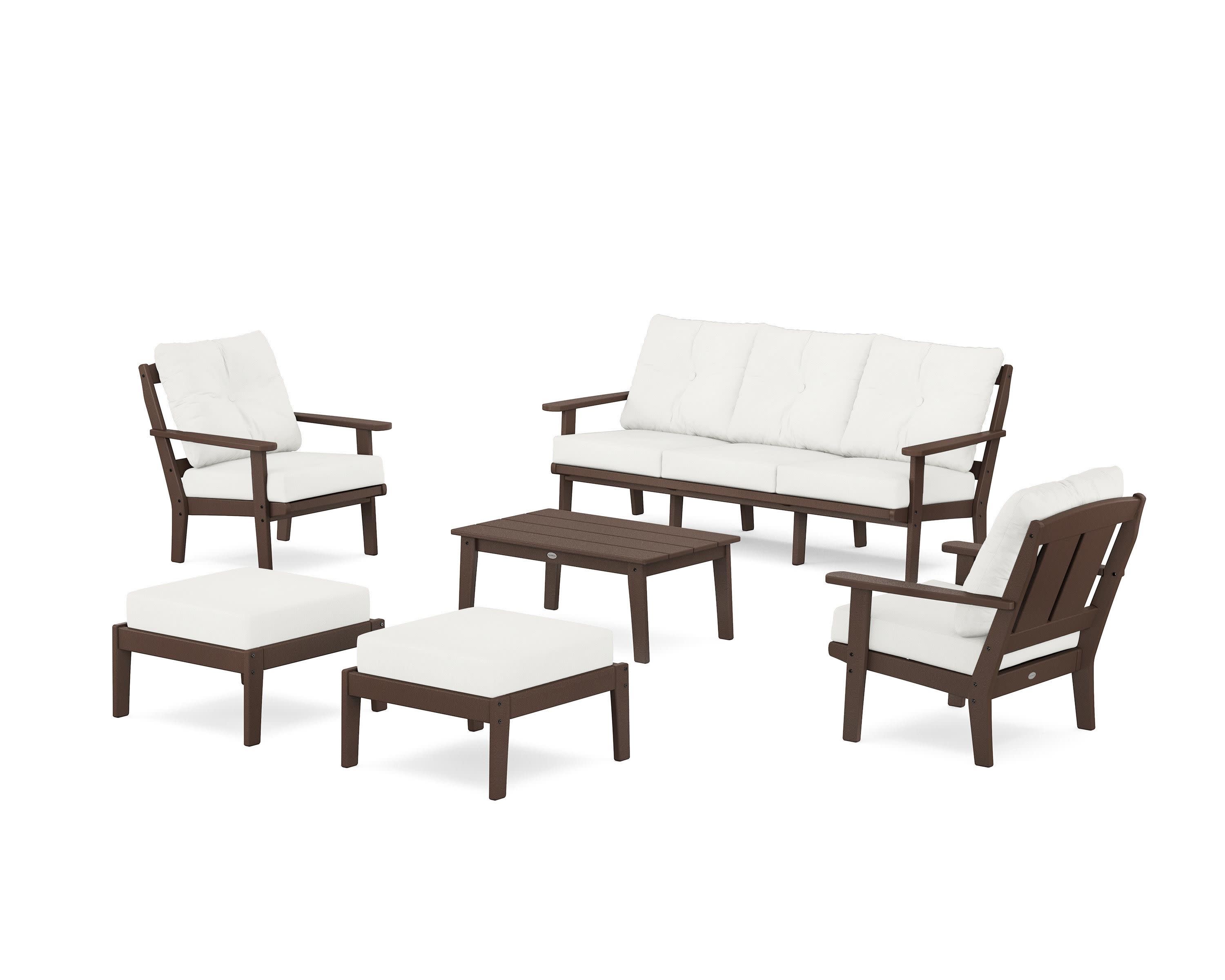 Mission 6-Piece Lounge Sofa Set in Mahogany / Natural Linen