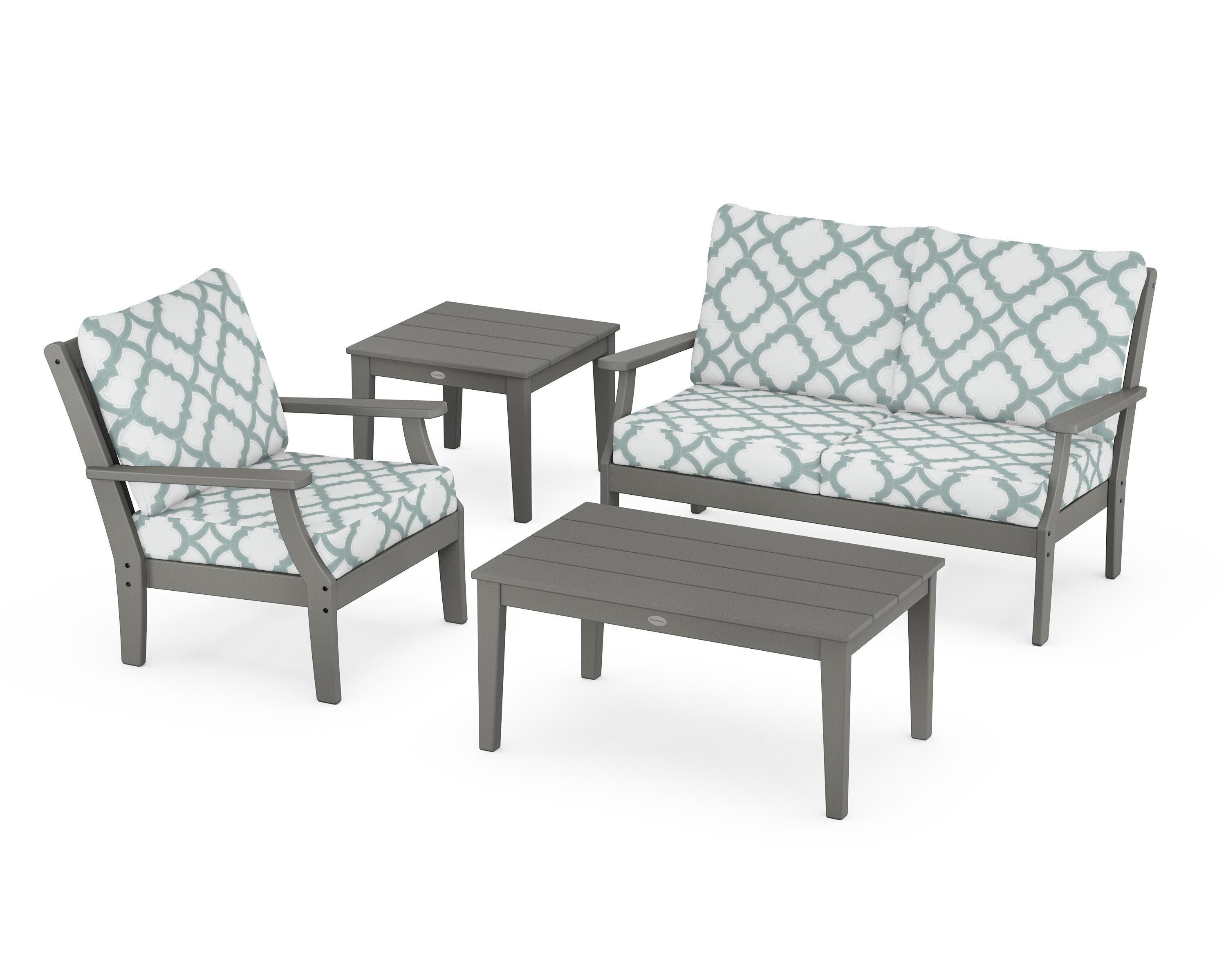Braxton 4-Piece Deep Seating Set in Slate Grey / Trellis Glacier Spa
