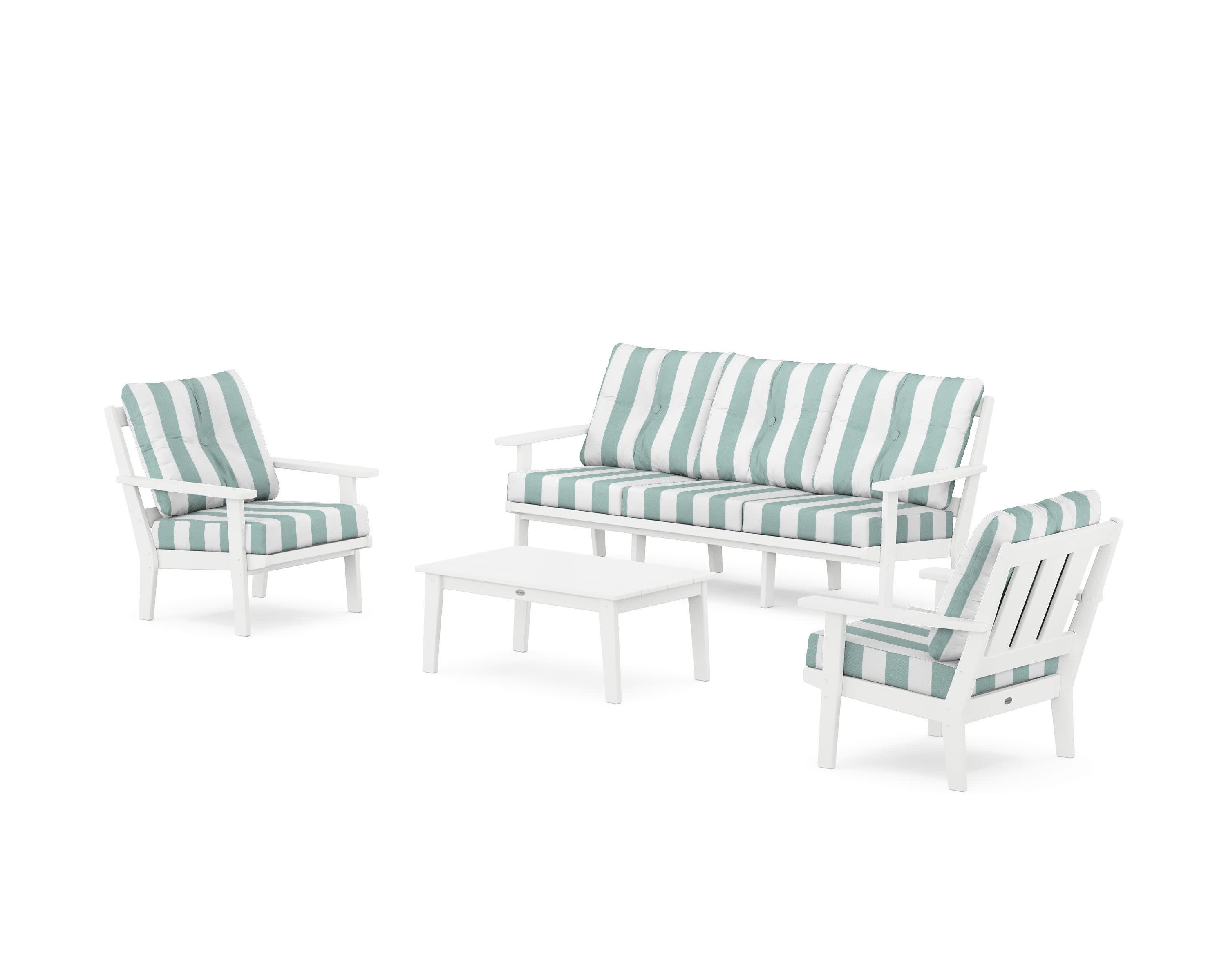Oxford 4-Piece Deep Seating Set with Sofa in White / Cabana Stripe Glacier Spa