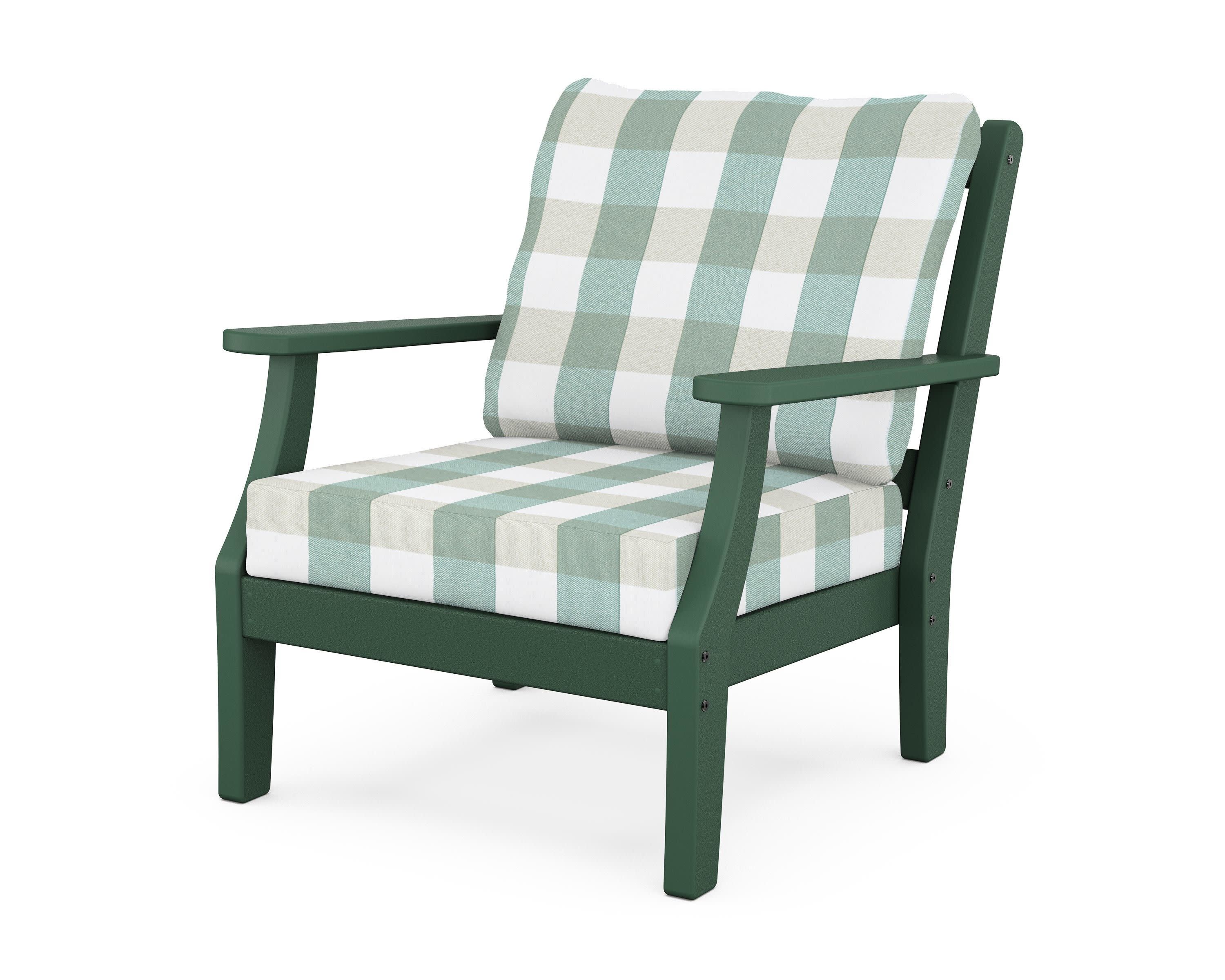 Chinoiserie Deep Seating Chair in Green / Buffalo Plaid Glacier Spa