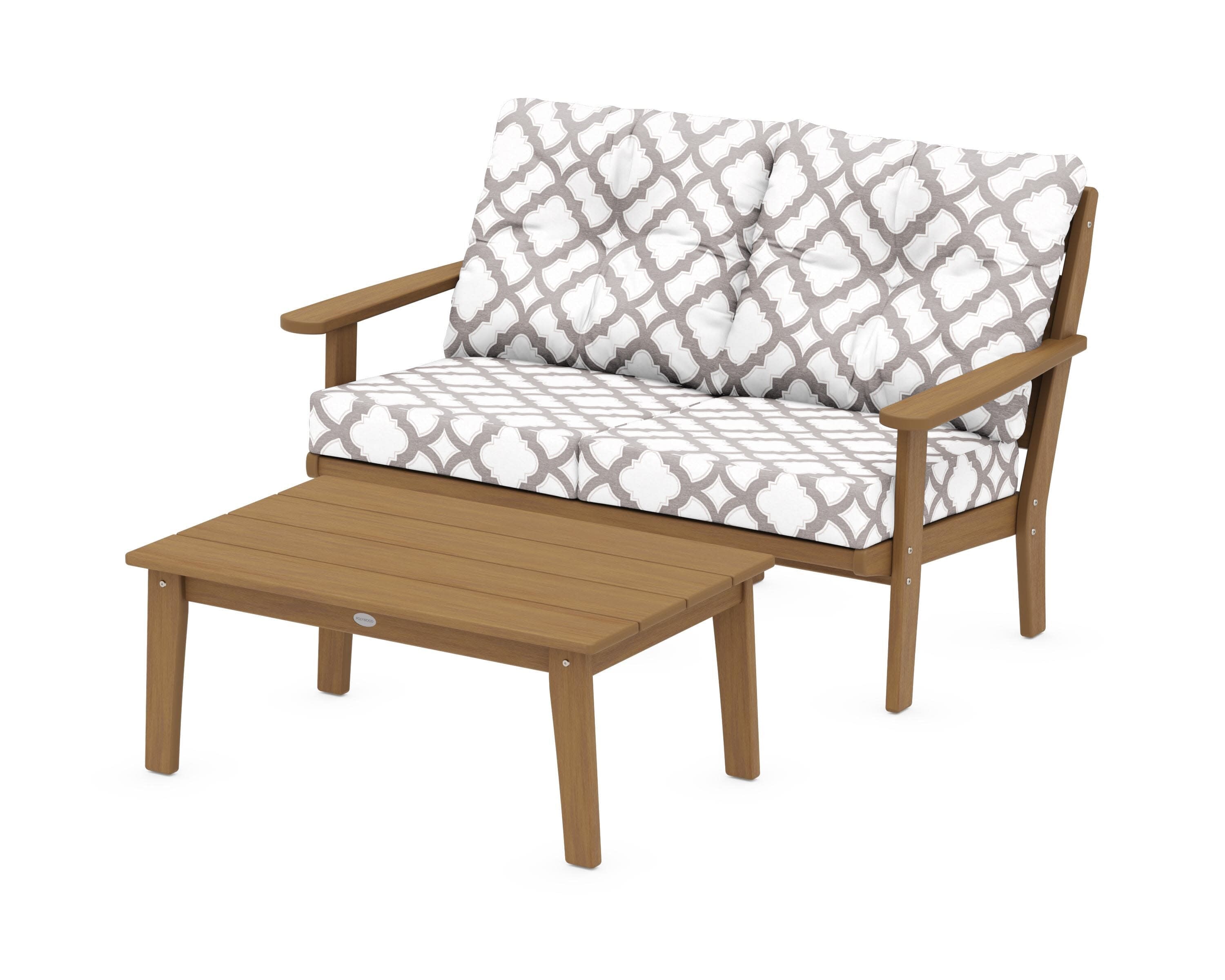 Lakeside 2-Piece Lounge Loveseat Set in Natural / Trellis Grey Mist