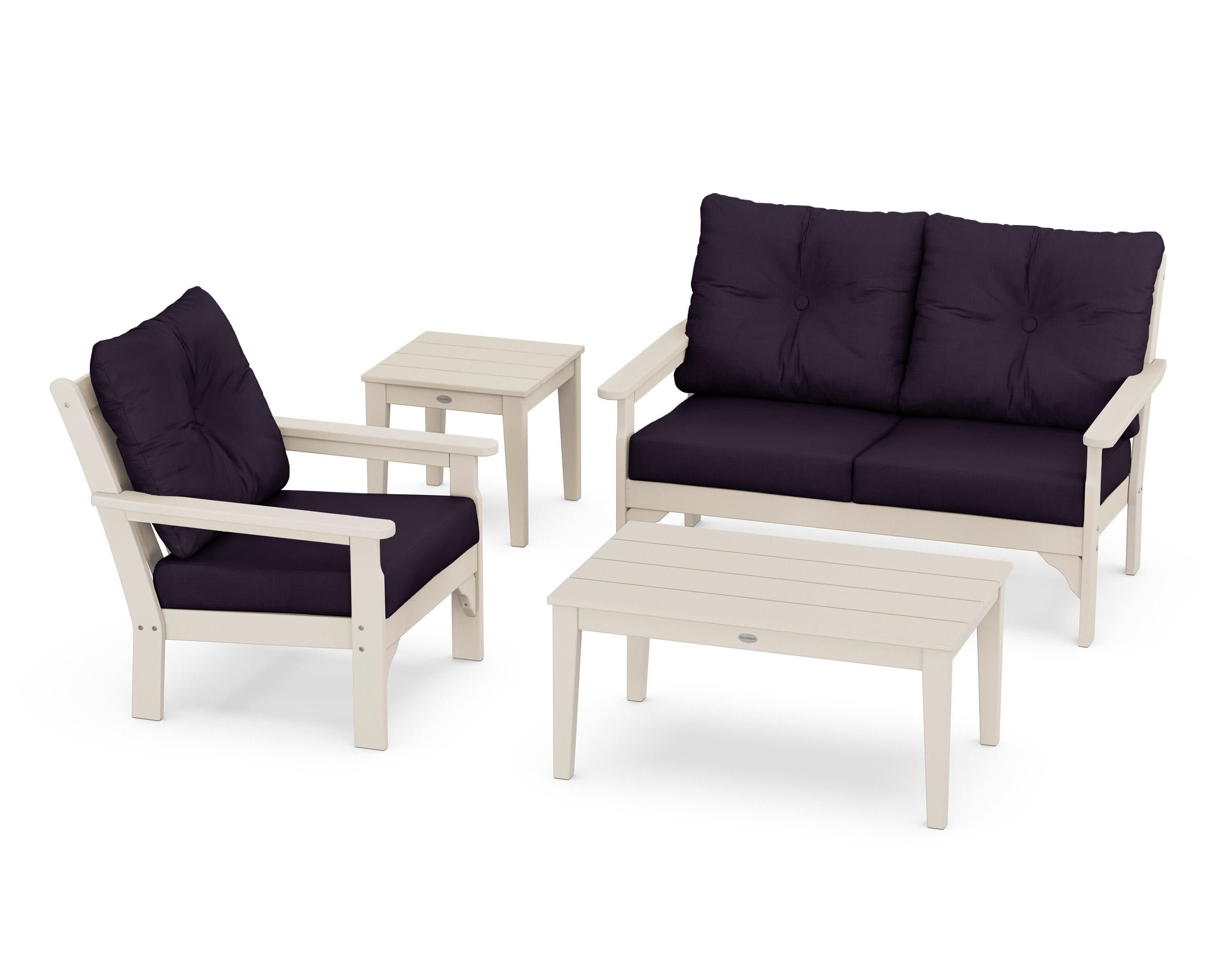 Vineyard 4-Piece Deep Seating Set in Sand / Navy Linen