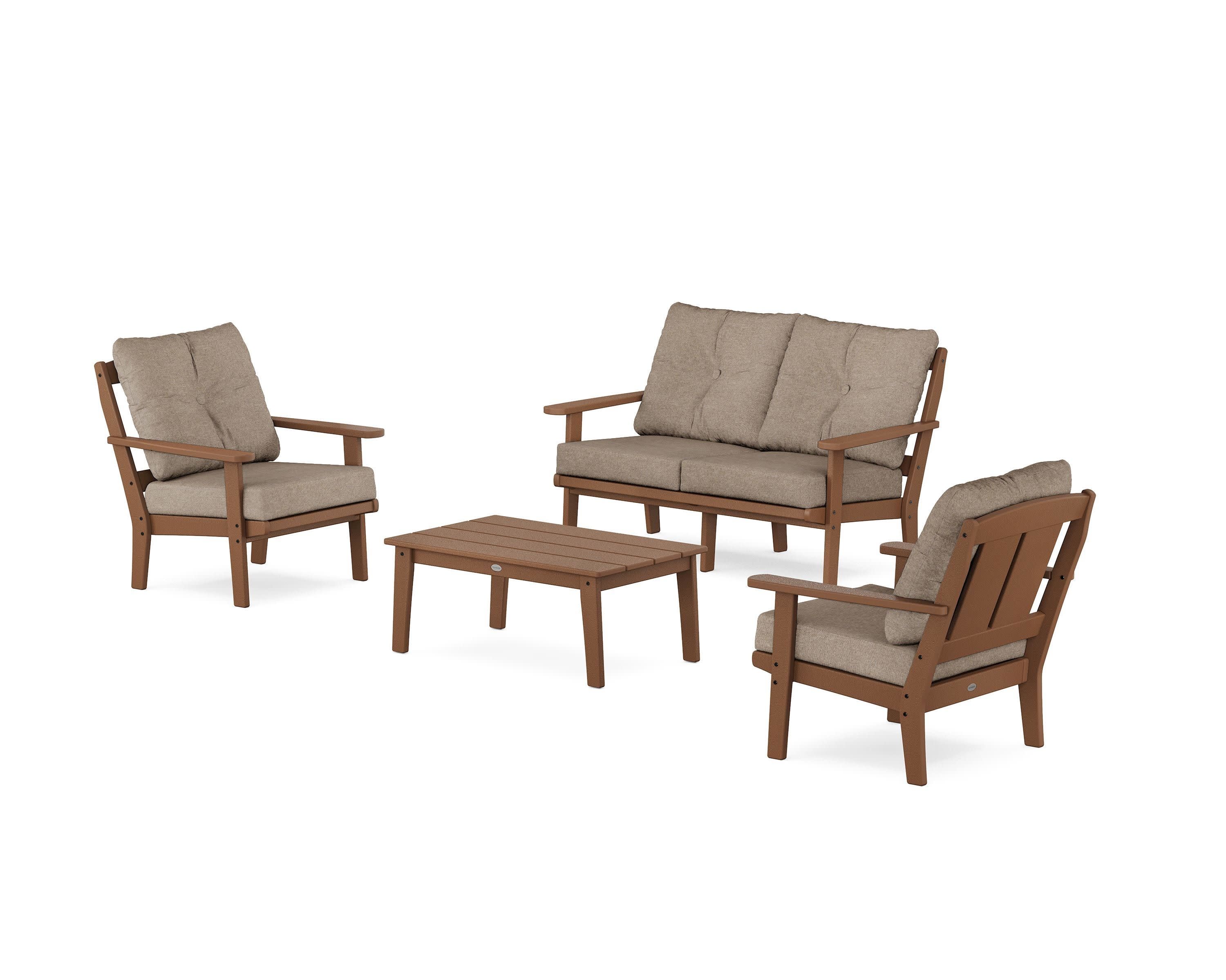 Mission 4-Piece Deep Seating Set with Loveseat in Teak / Spiced Burlap