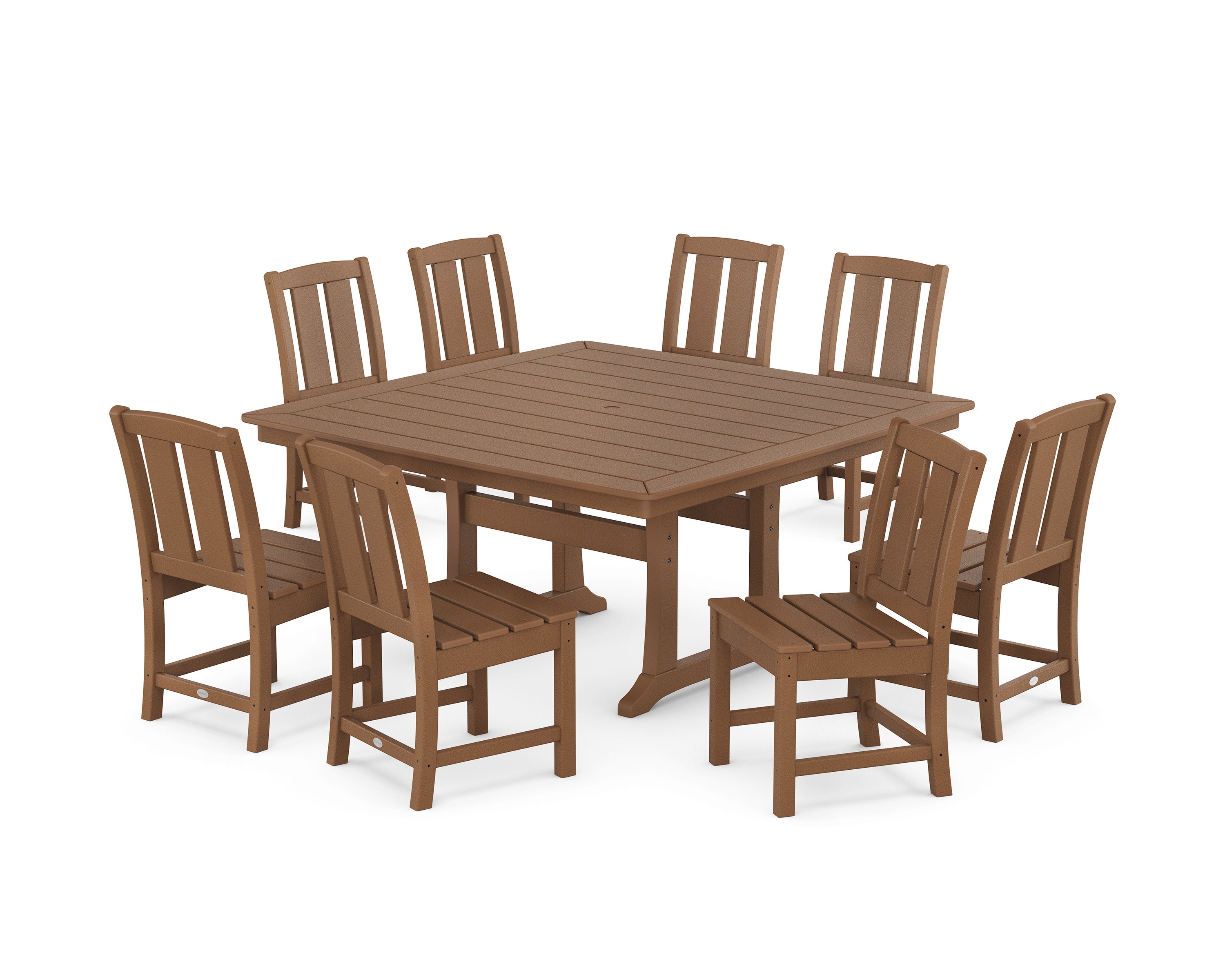 Mission Side Chair 9-Piece Square Dining Set with Trestle Legs in Teak