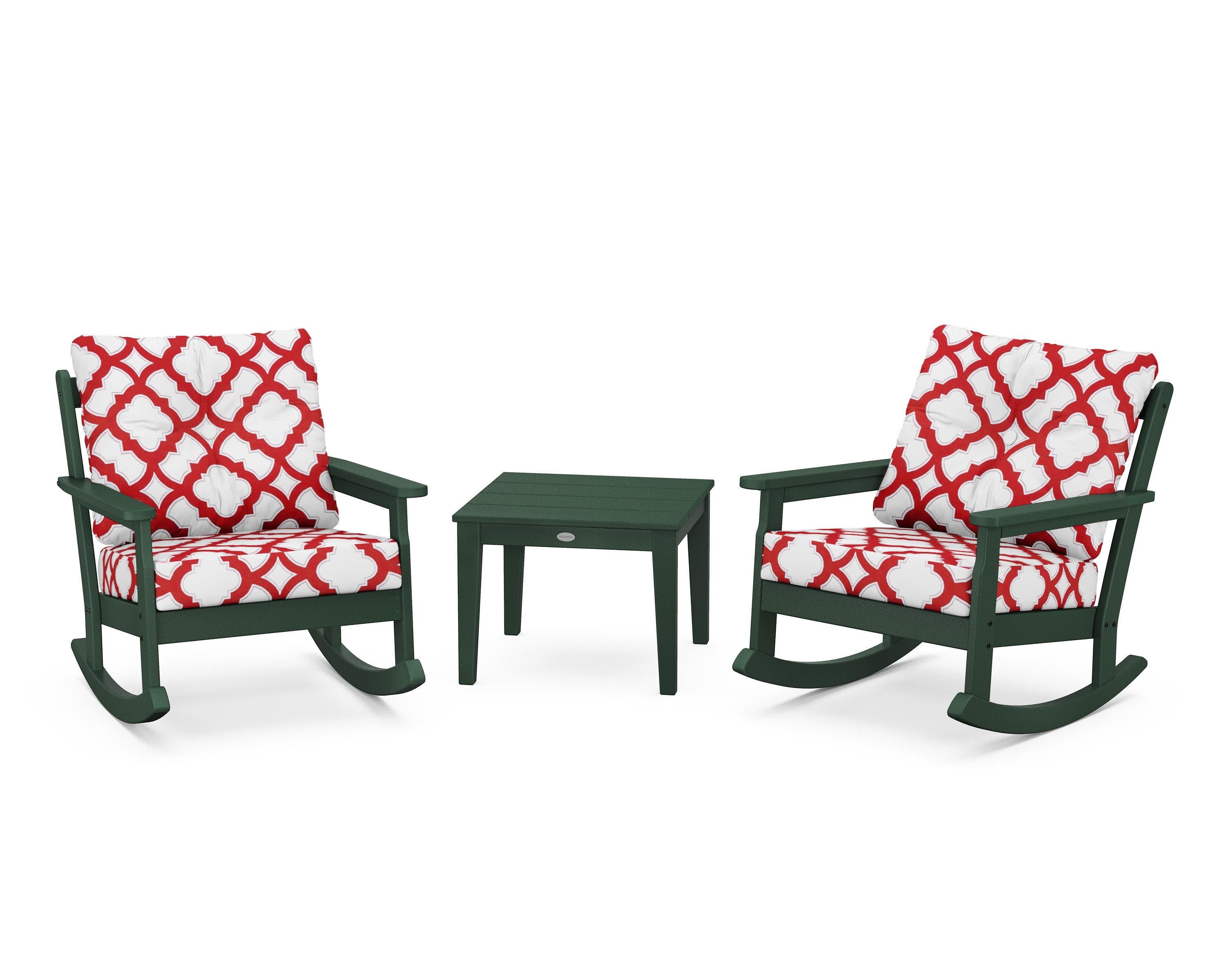 Vineyard 3-Piece Deep Seating Rocker Set in Green / Trellis Crimson