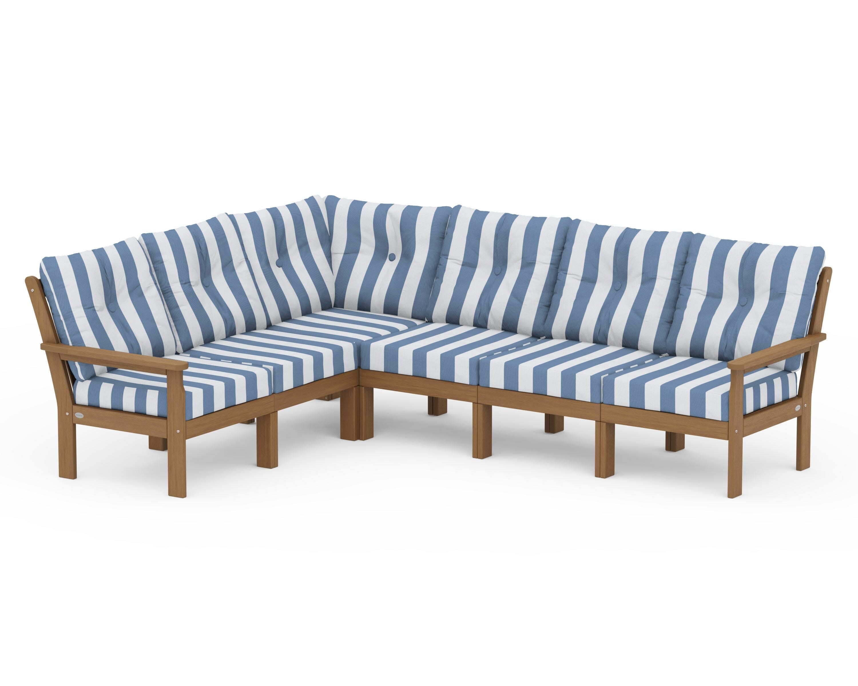 Vineyard 6-Piece Sectional in Natural / Cabana Stripe Sky Blue
