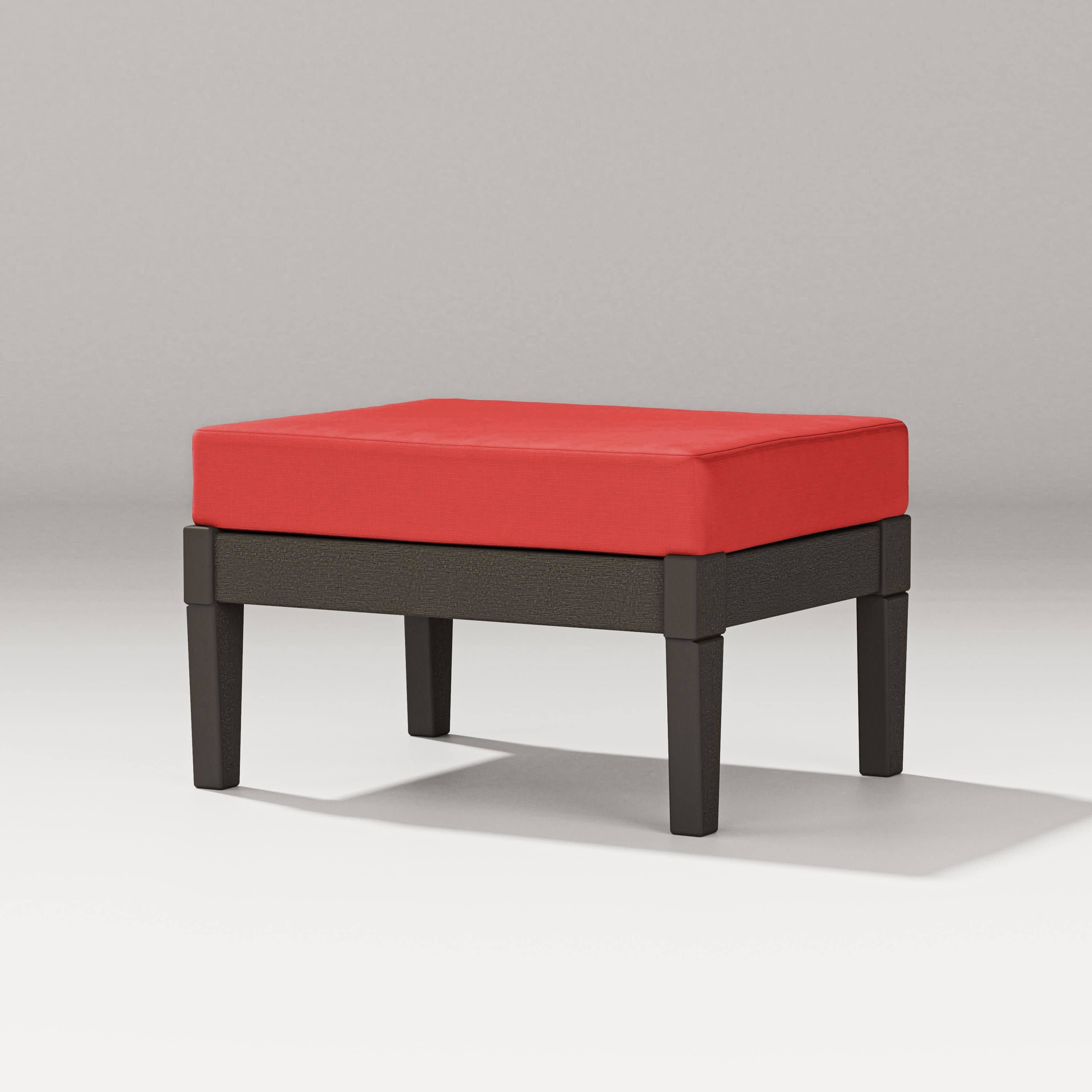 Estate Lounge Ottoman in Vintage Coffee / Crimson Linen