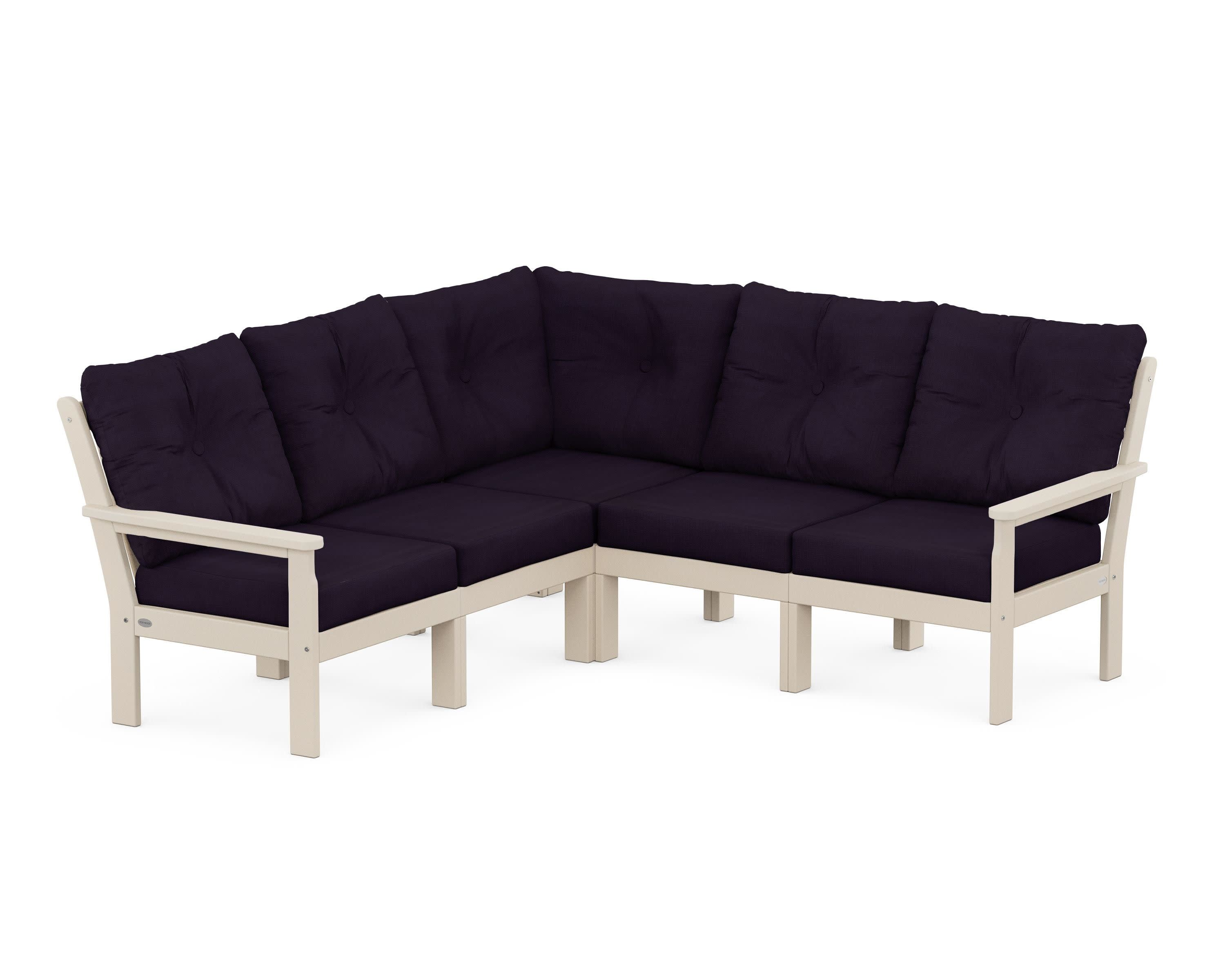 Vineyard 5-Piece Sectional in Sand / Navy Linen