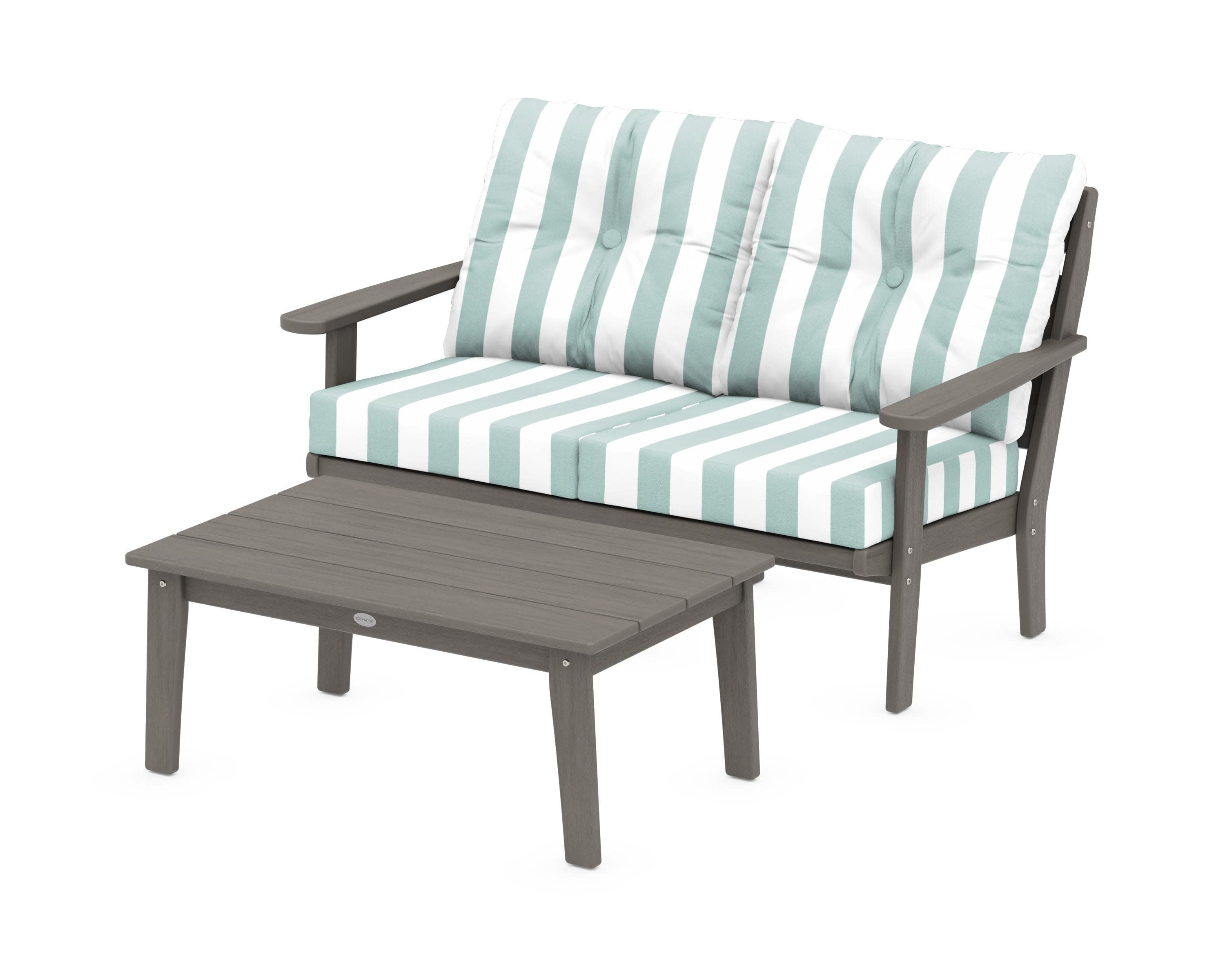 Lakeside 2-Piece Lounge Loveseat Set in Driftwood / Cabana Stripe Glacier Spa