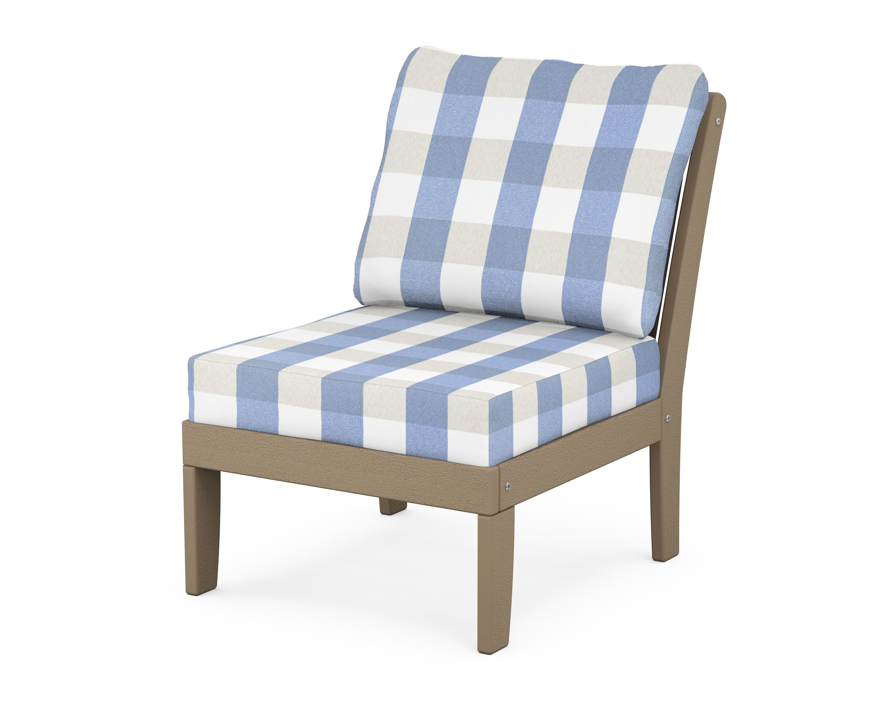 Braxton Modular Armless Chair in Vintage Sahara / Buffalo Plaid Sky Blue