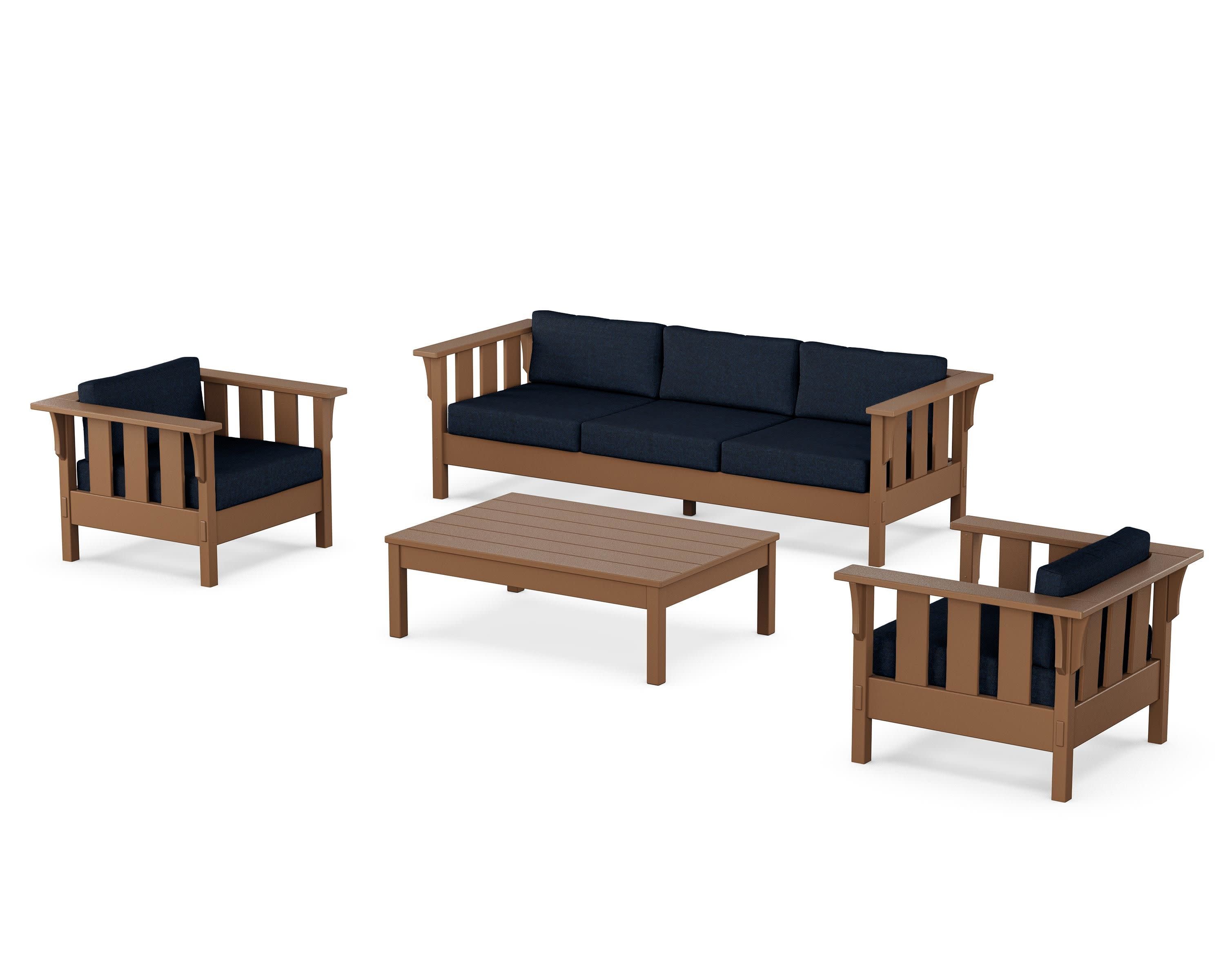 Acadia 4-Piece Deep Seating Set with Sofa in Teak / Marine Indigo