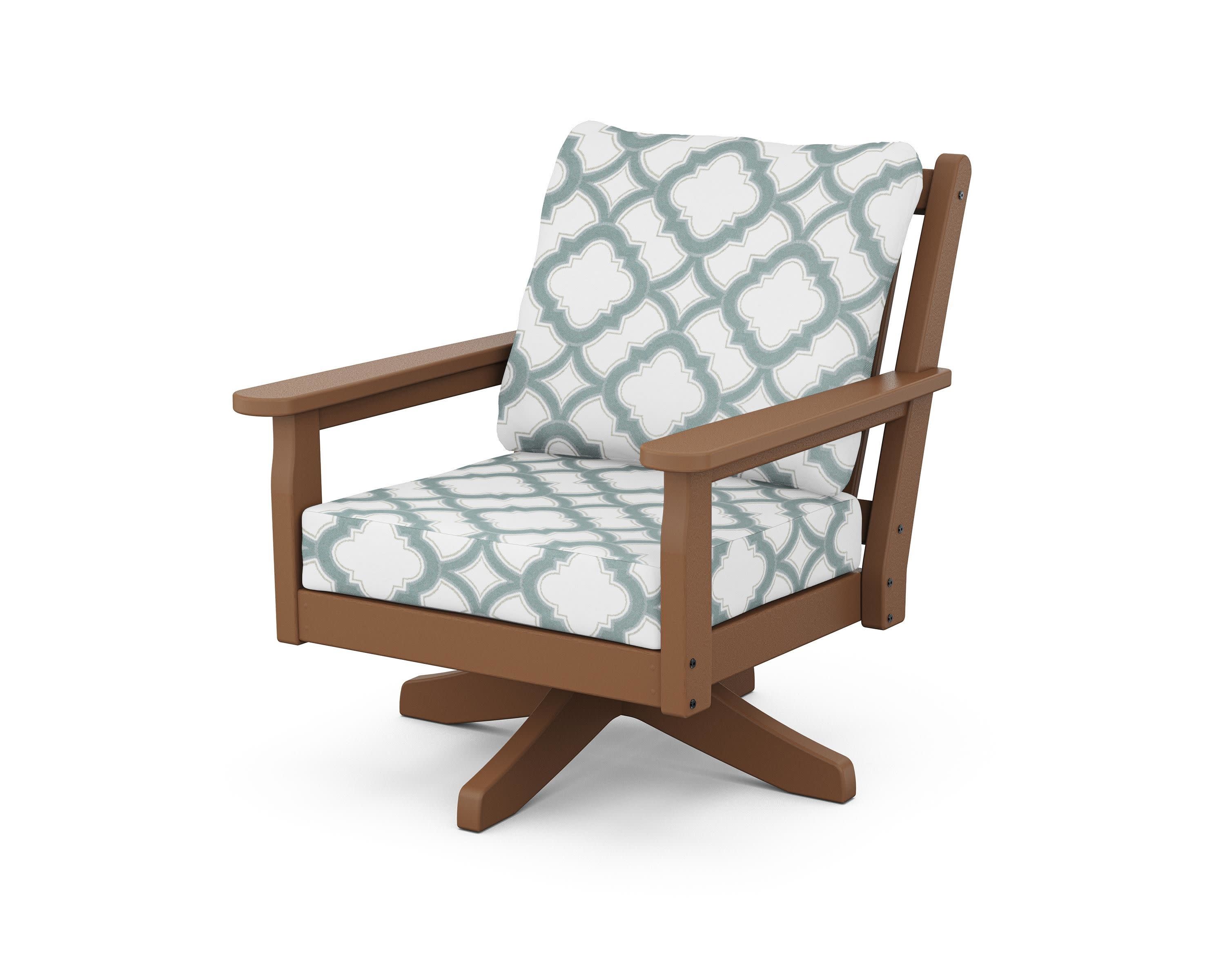Chippendale Deep Seating Swivel Chair in Teak / Trellis Glacier Spa