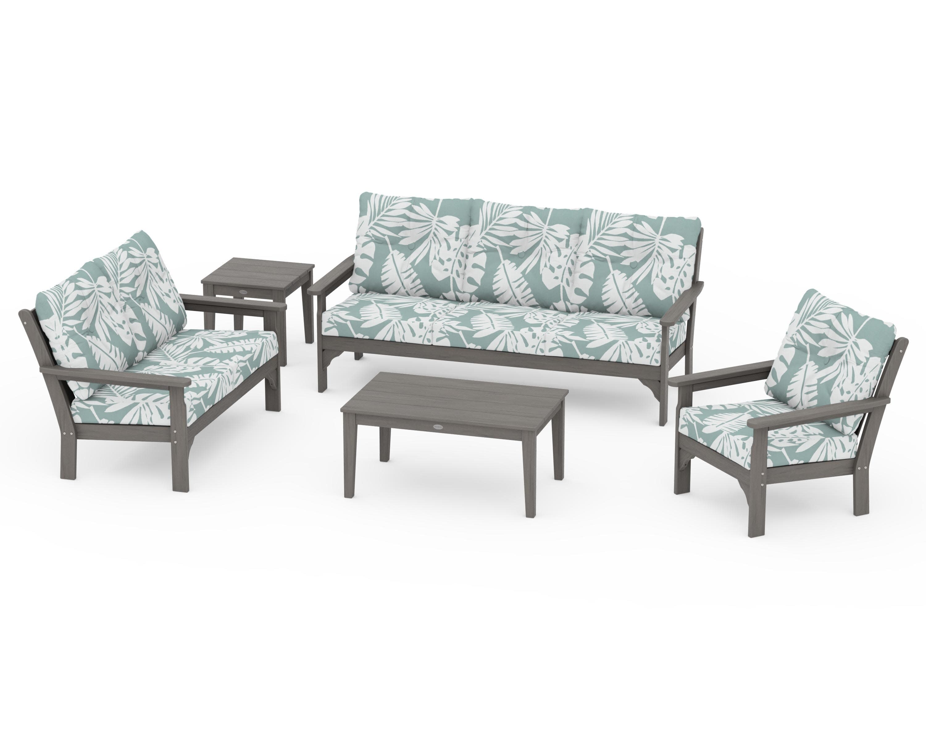 Vineyard 5 Piece Deep Seating Set in Driftwood / Leaf Glacier Spa