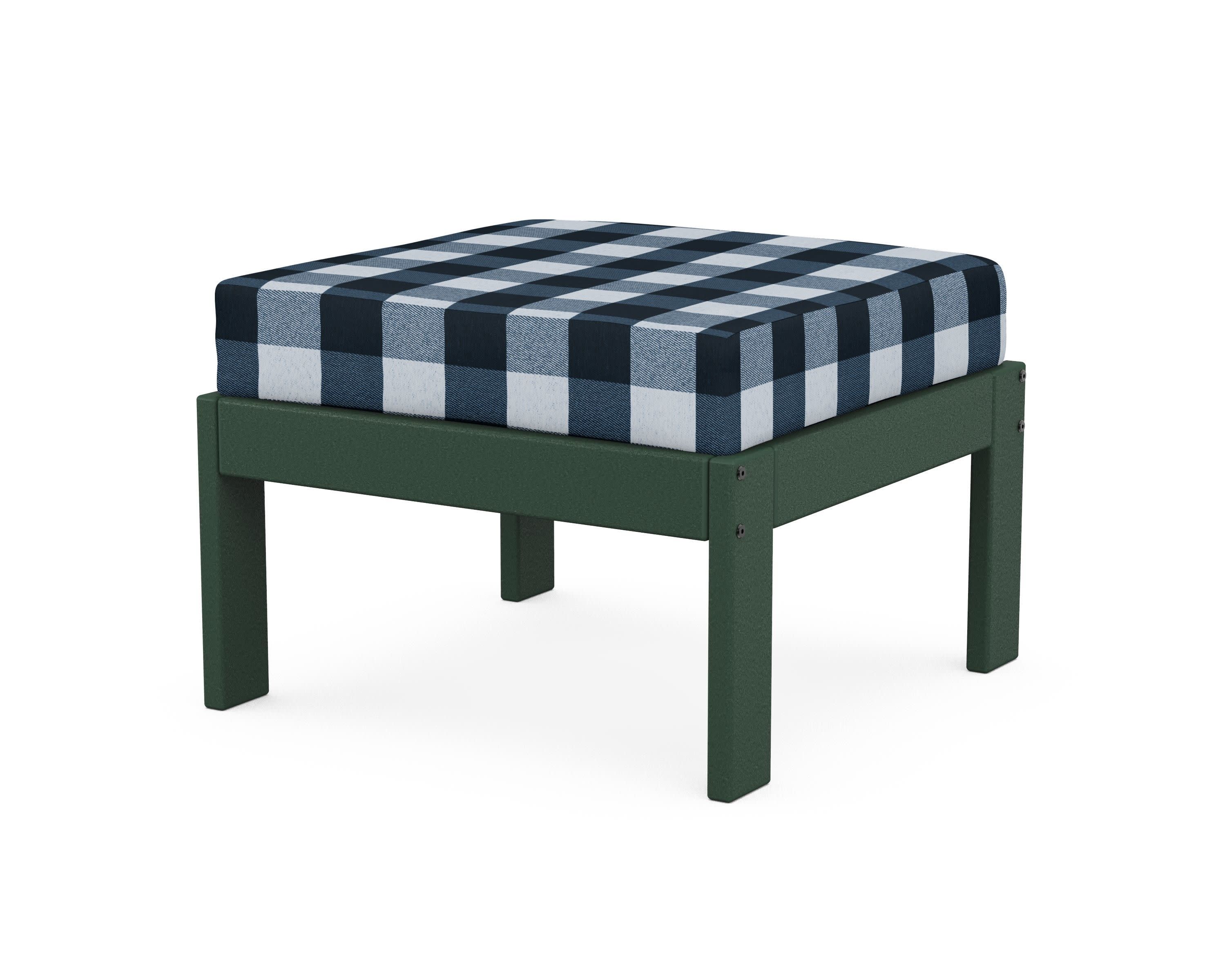 Vineyard Modular Ottoman in Green / Buffalo Plaid Marine Indigo