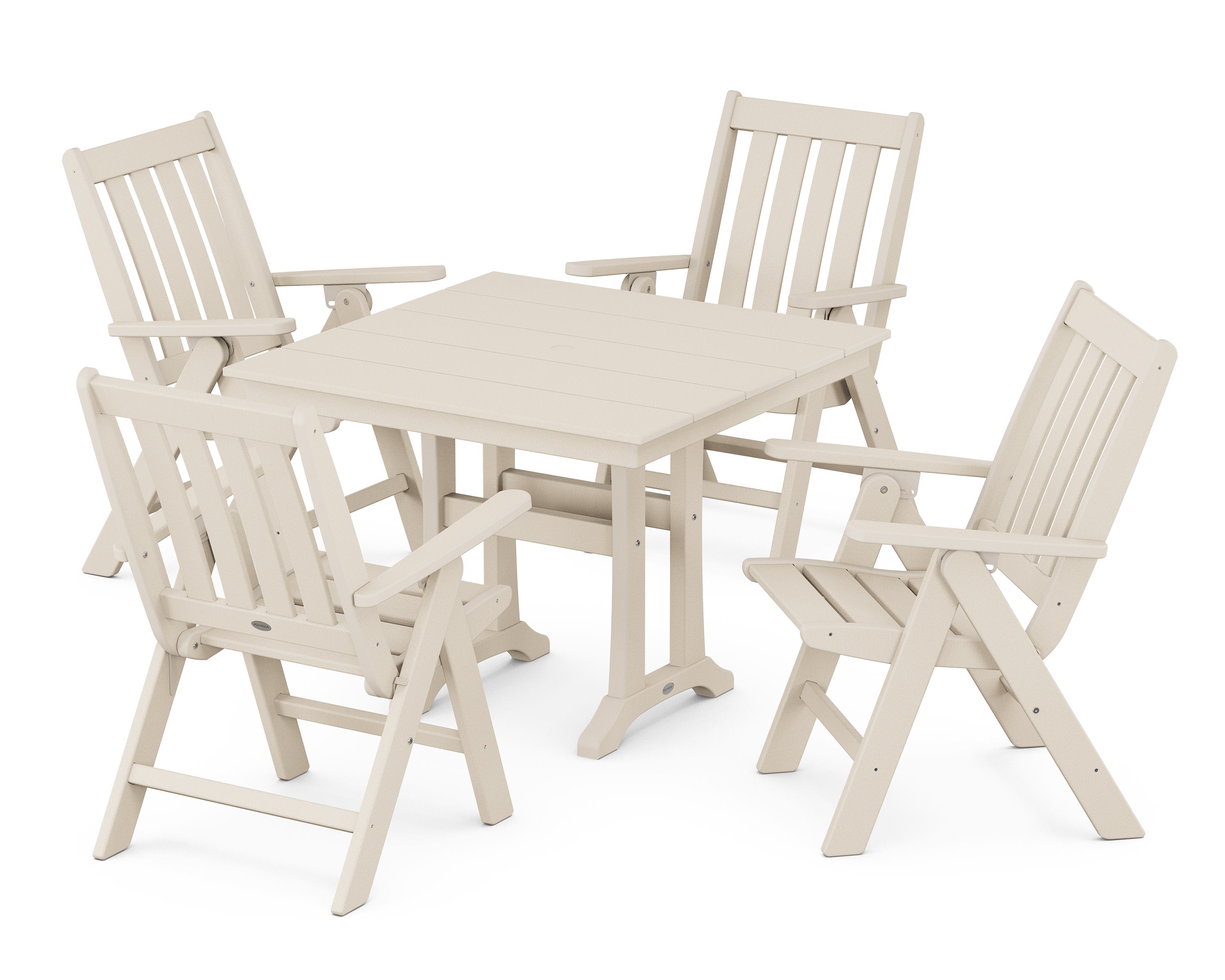 Vineyard Folding 5-Piece Farmhouse Dining Set With Trestle Legs in Sand