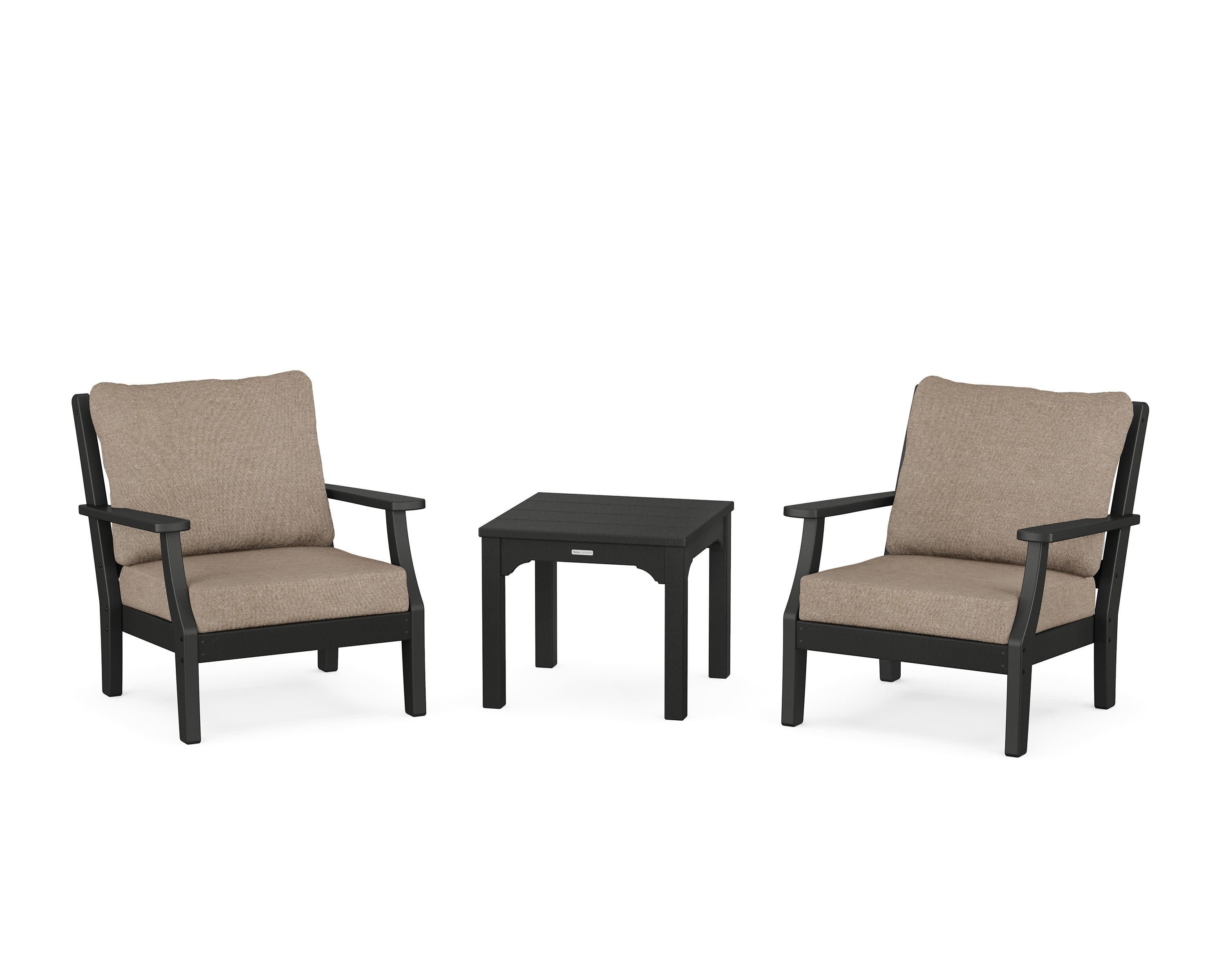 Chinoiserie 3-Piece Deep Seating Set in Black / Spiced Burlap