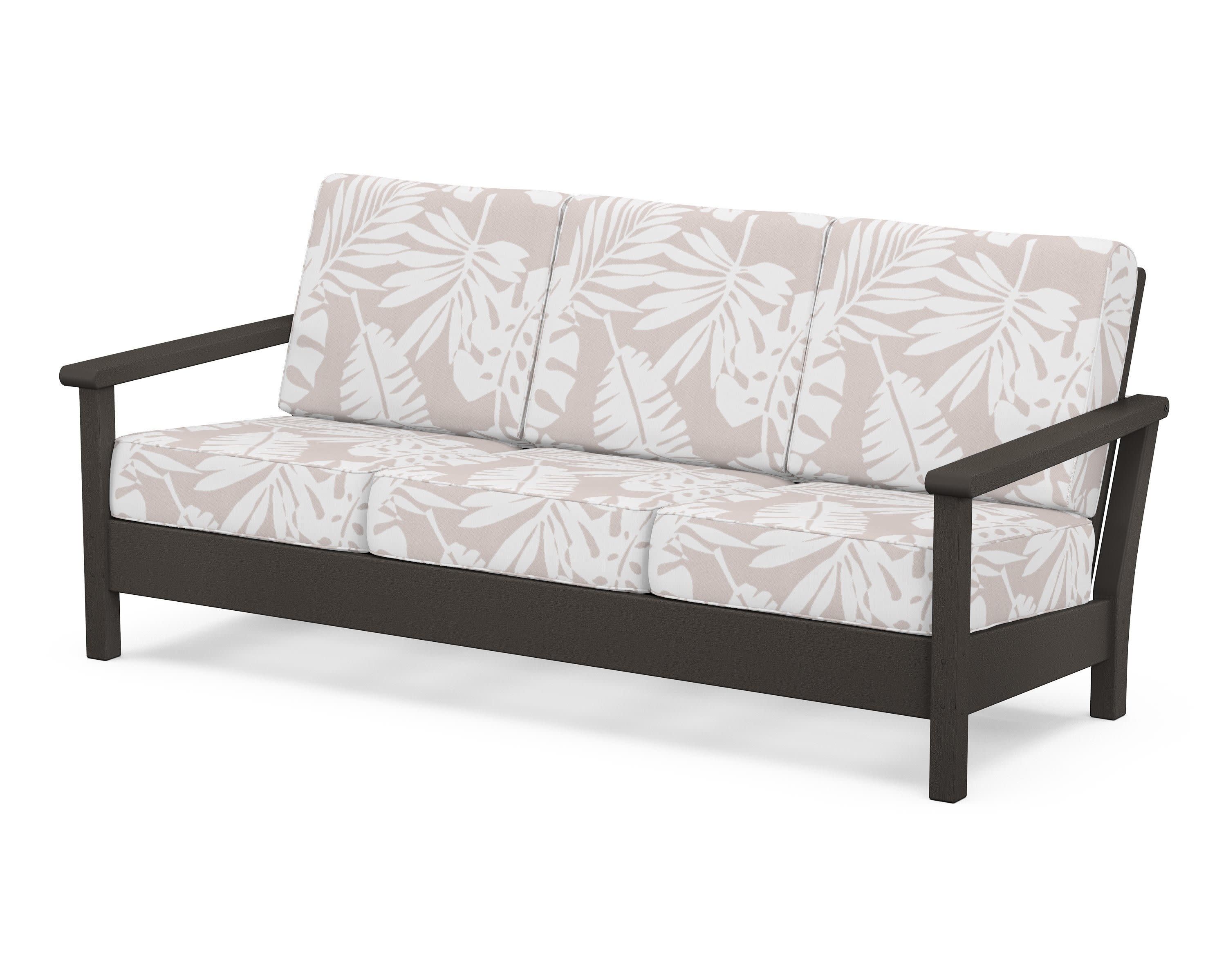 Harbour Deep Seating Sofa in Vintage Coffee / Leaf Dune Burlap