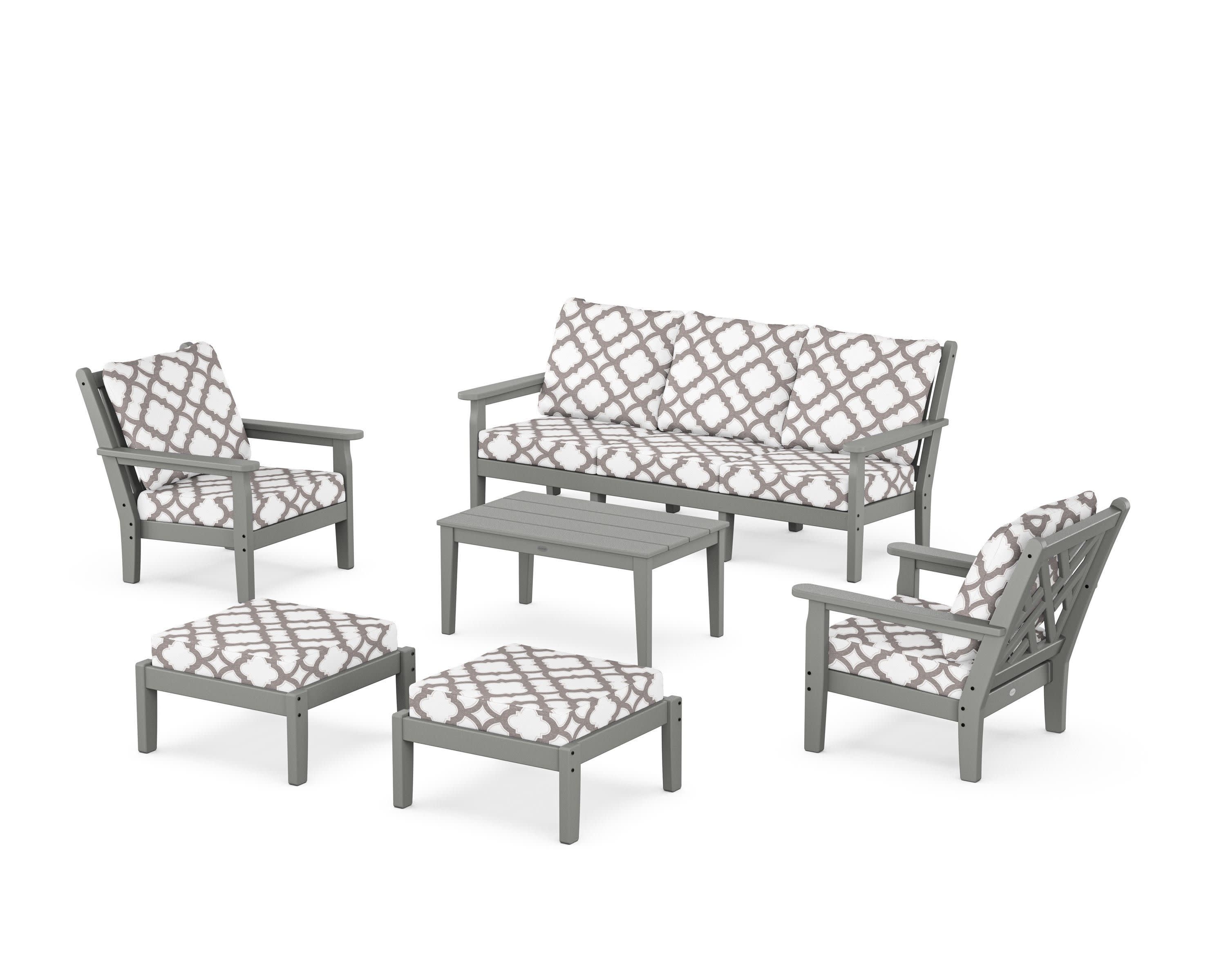 Chippendale 6-Piece Lounge Sofa Set in Slate Grey / Trellis Grey Mist