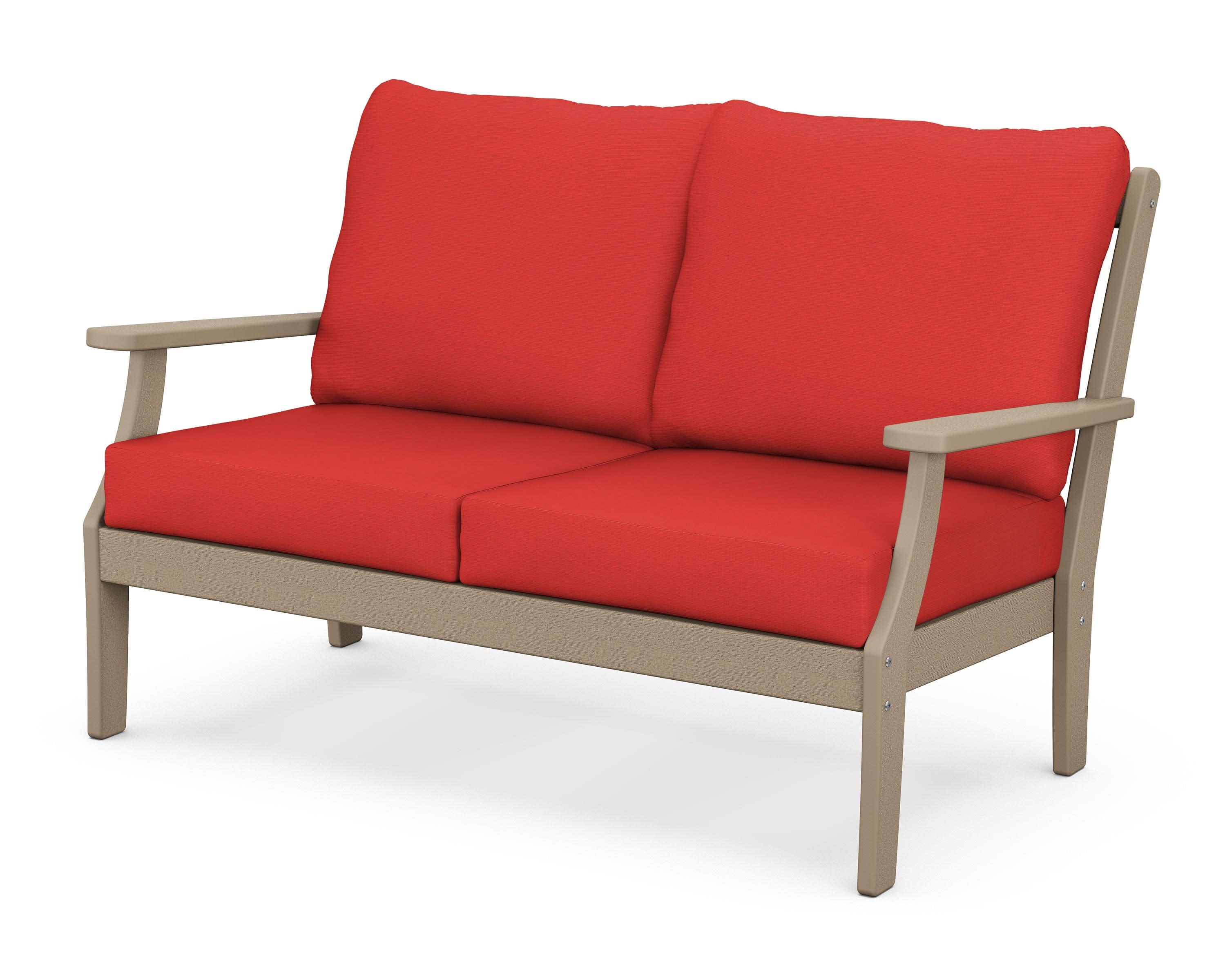 Braxton Deep Seating Loveseat in Vintage Sahara / Crimson Linen