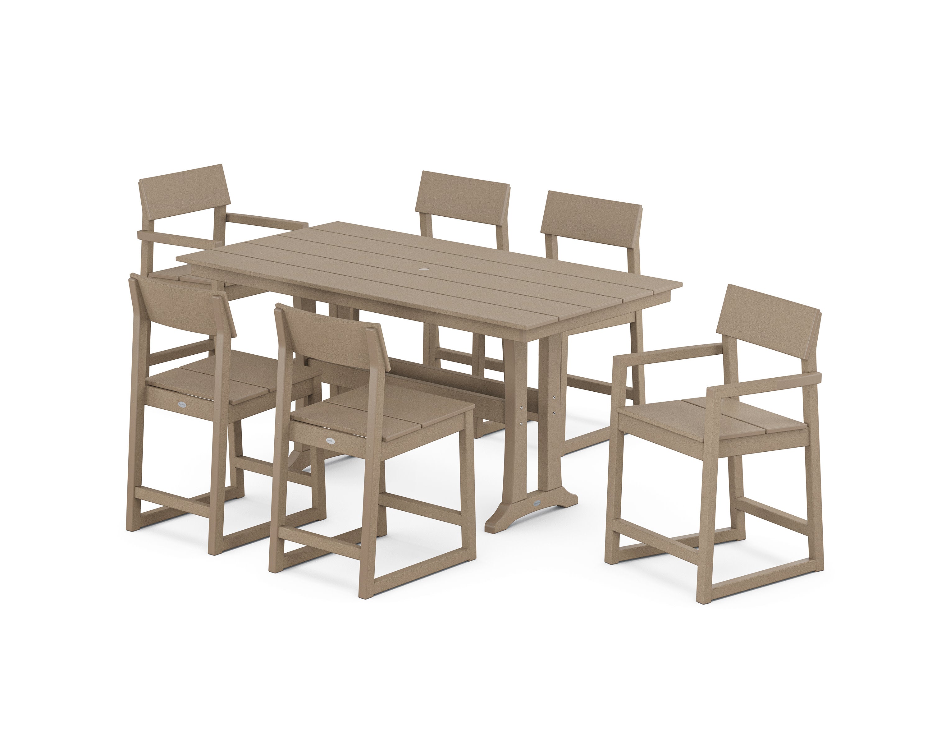 EDGE 7-Piece Farmhouse Counter Set with Trestle Legs in Vintage Sahara