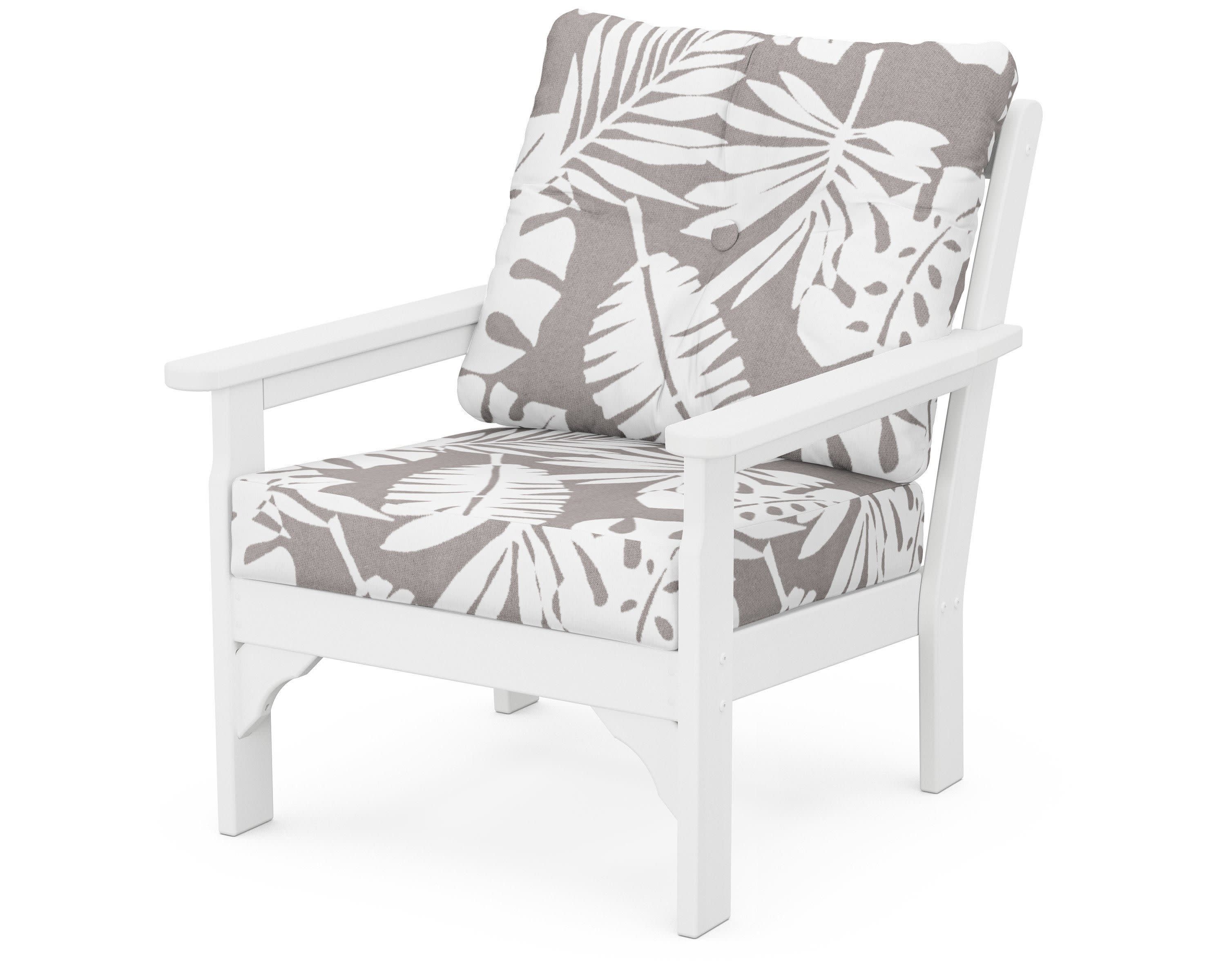 Vineyard Deep Seating Chair in White / Leaf Grey Mist