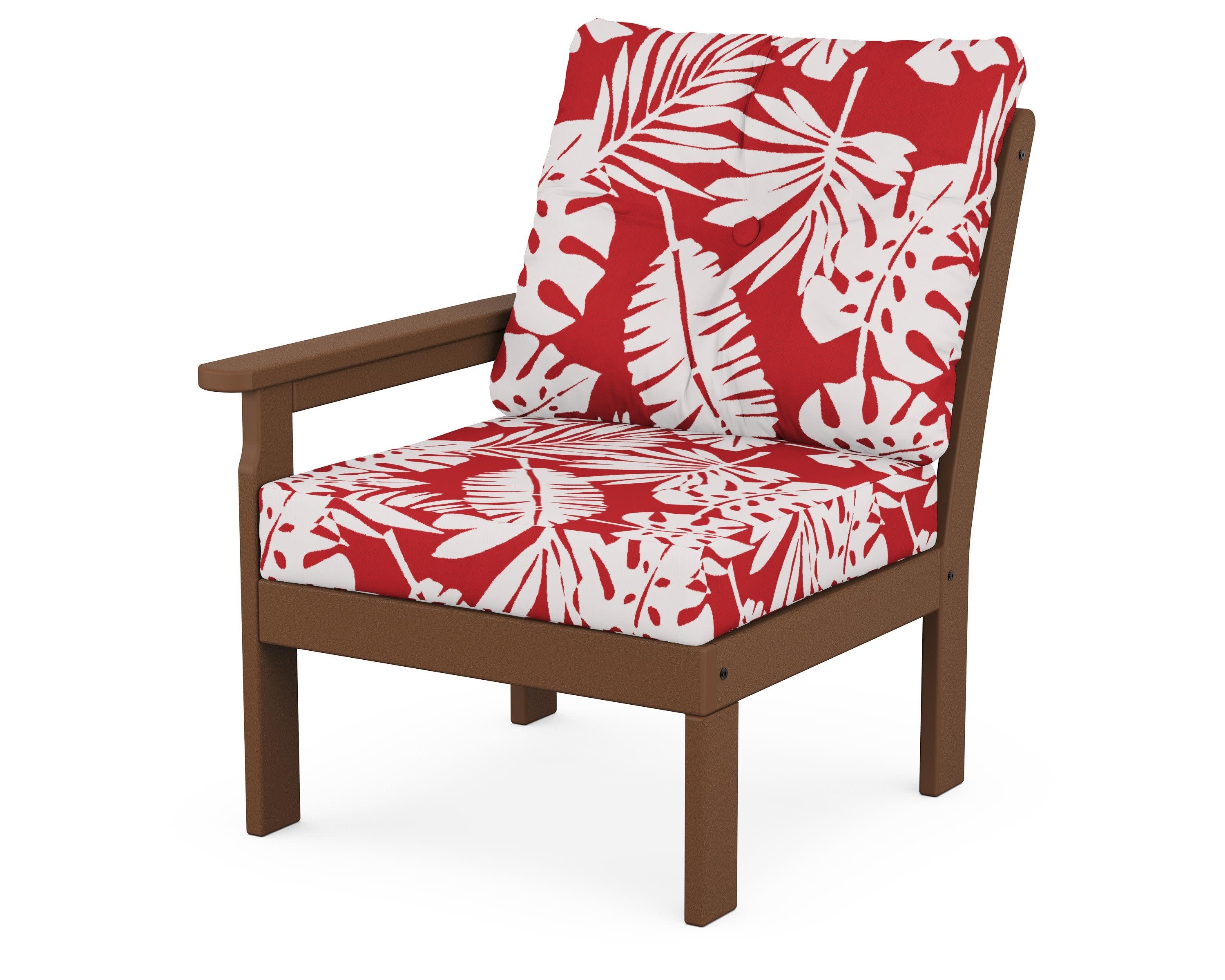 Vineyard Modular Left Arm Chair in Teak / Leaf Crimson