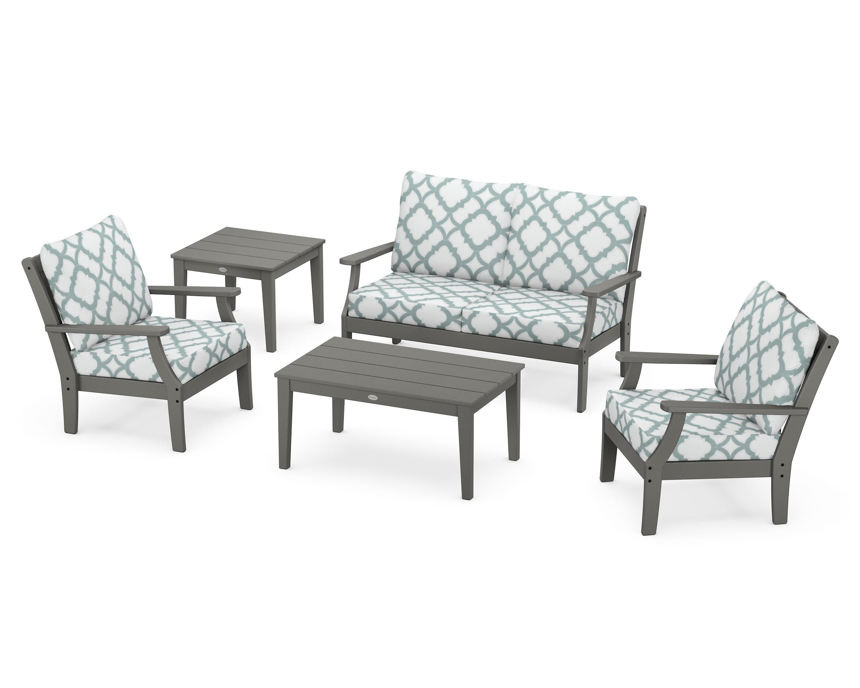 Braxton 5-Piece Deep Seating Set in Slate Grey / Trellis Glacier Spa