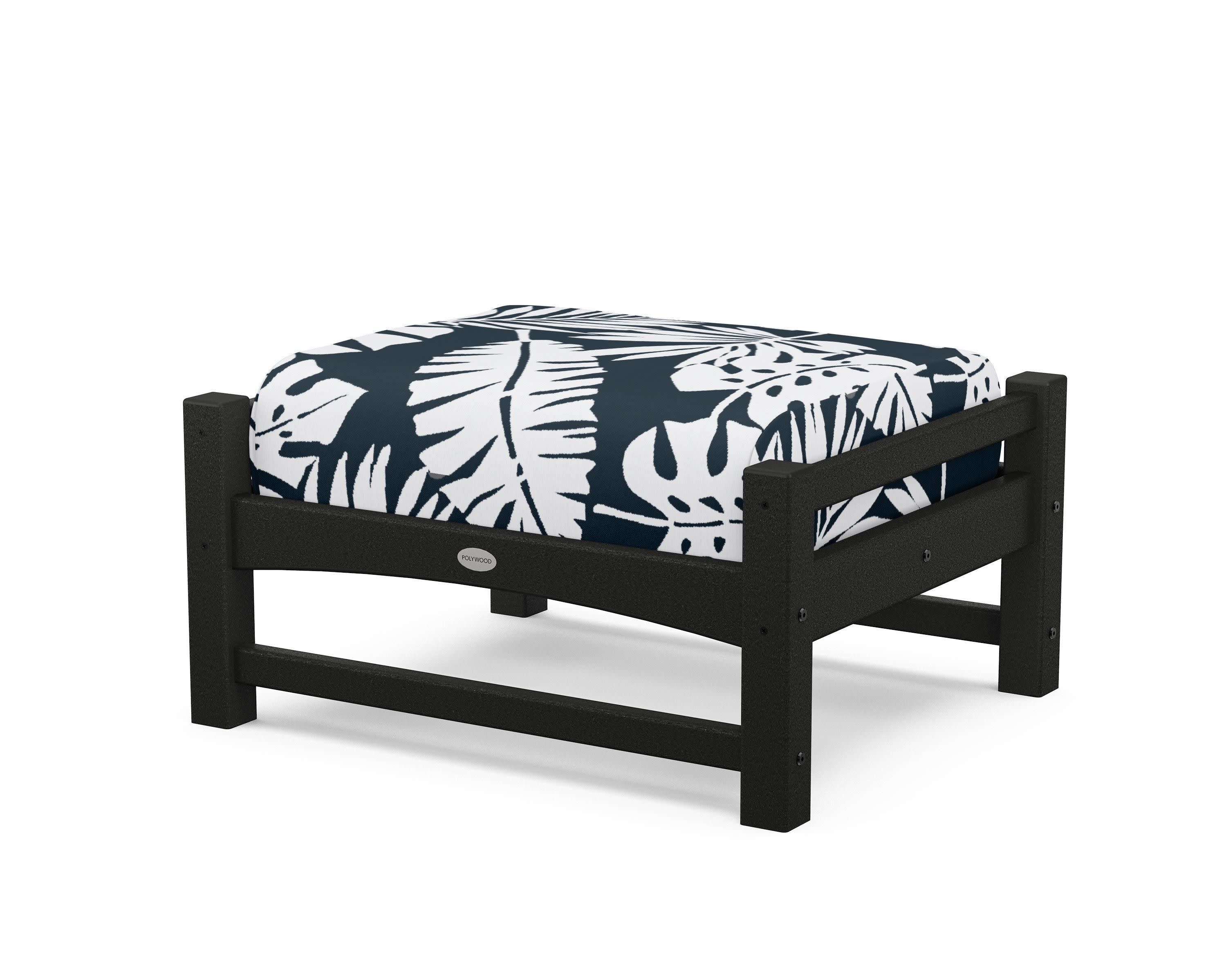 Club Ottoman in Black / Leaf Marine Indigo