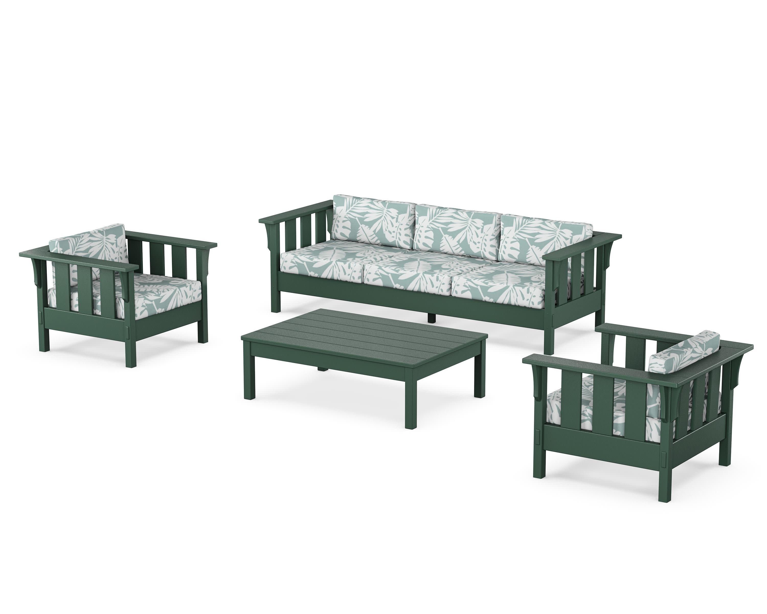 Acadia 4-Piece Deep Seating Set with Sofa in Green / Leaf Glacier Spa