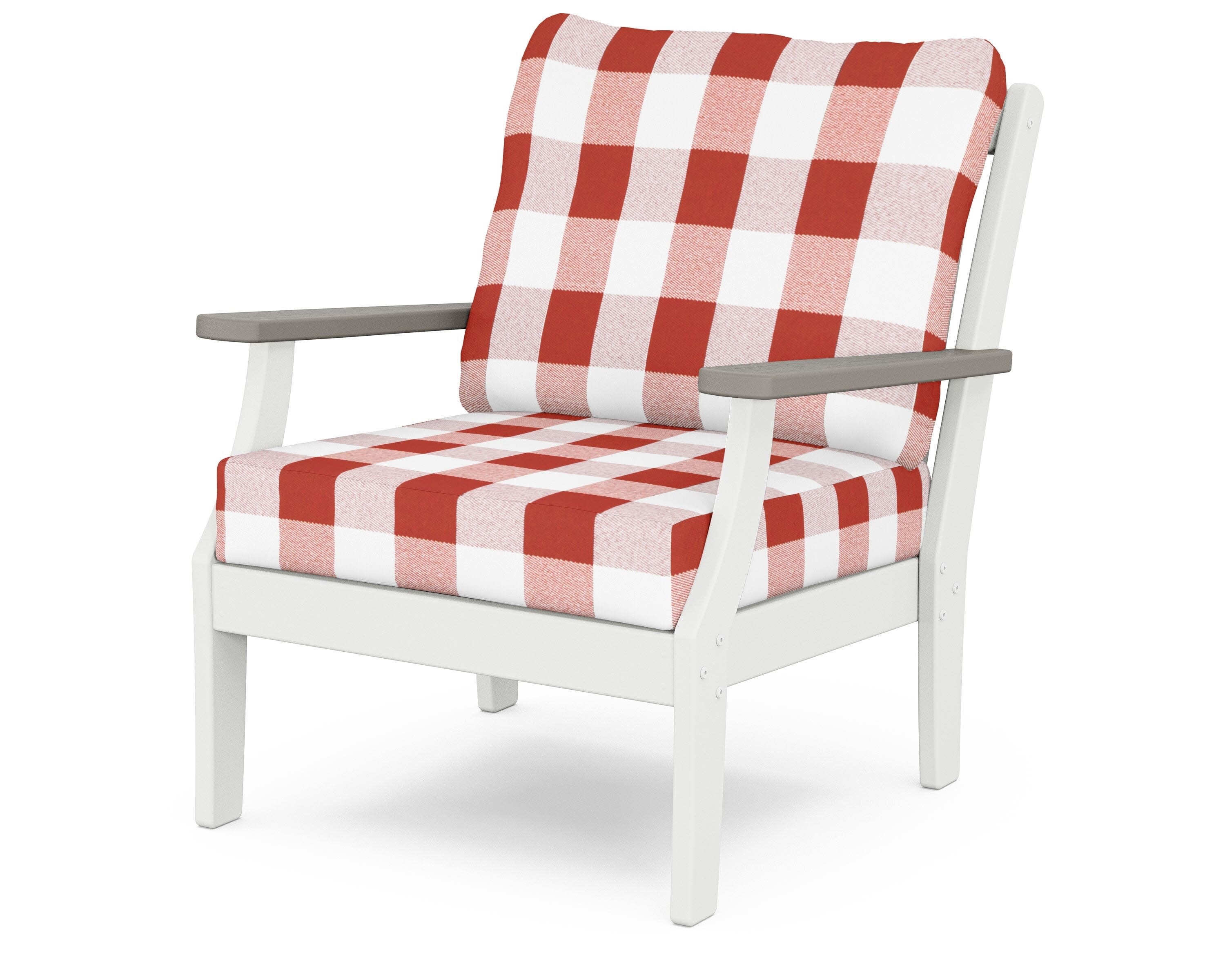 Braxton Deep Seating Chair in White / Driftwood / Buffalo Plaid Crimson